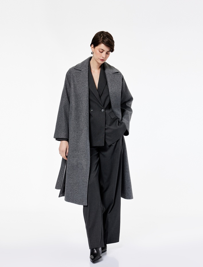  Uzun Kollu Cepli Kemerli Uzun Kaşe Kaban