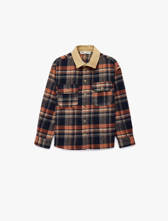 Erkek Çocuk Uzun Kollu Cep Detaylı Ekoseli Oduncu Gömlek