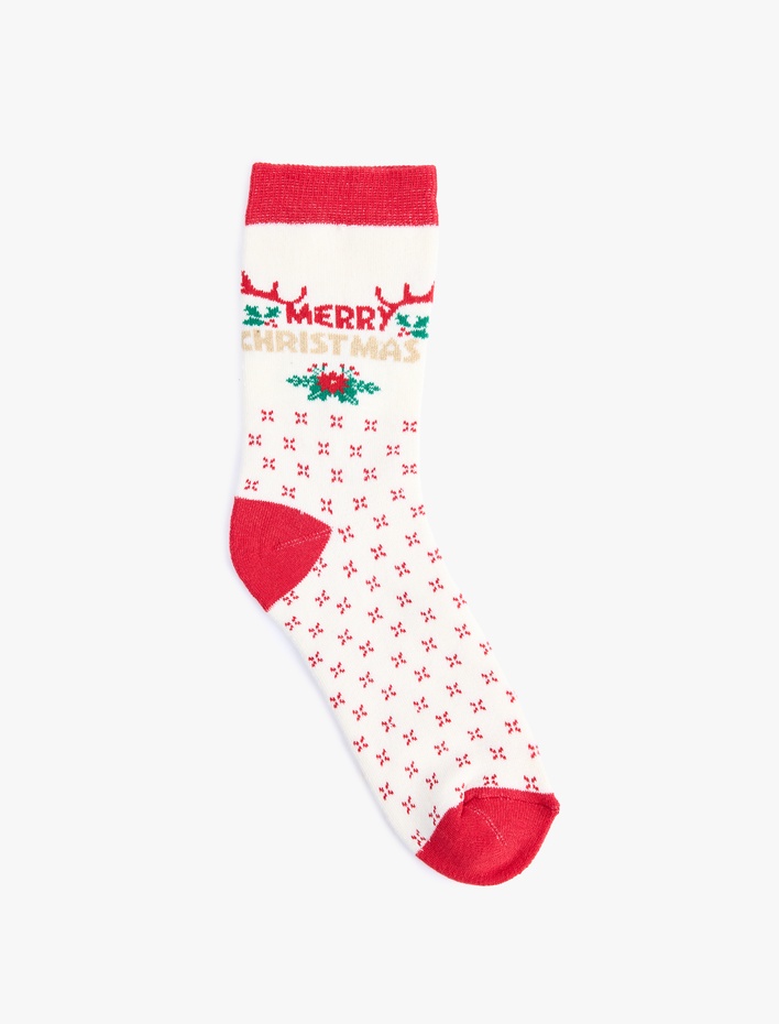 Kadın Yılbaşı Temalı Pamuklu Havlu Soket Çorap