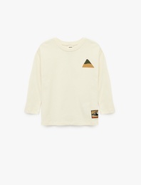 Pamuklu Uzun Kollu Bisiklet Yaka Baskılı Tişört