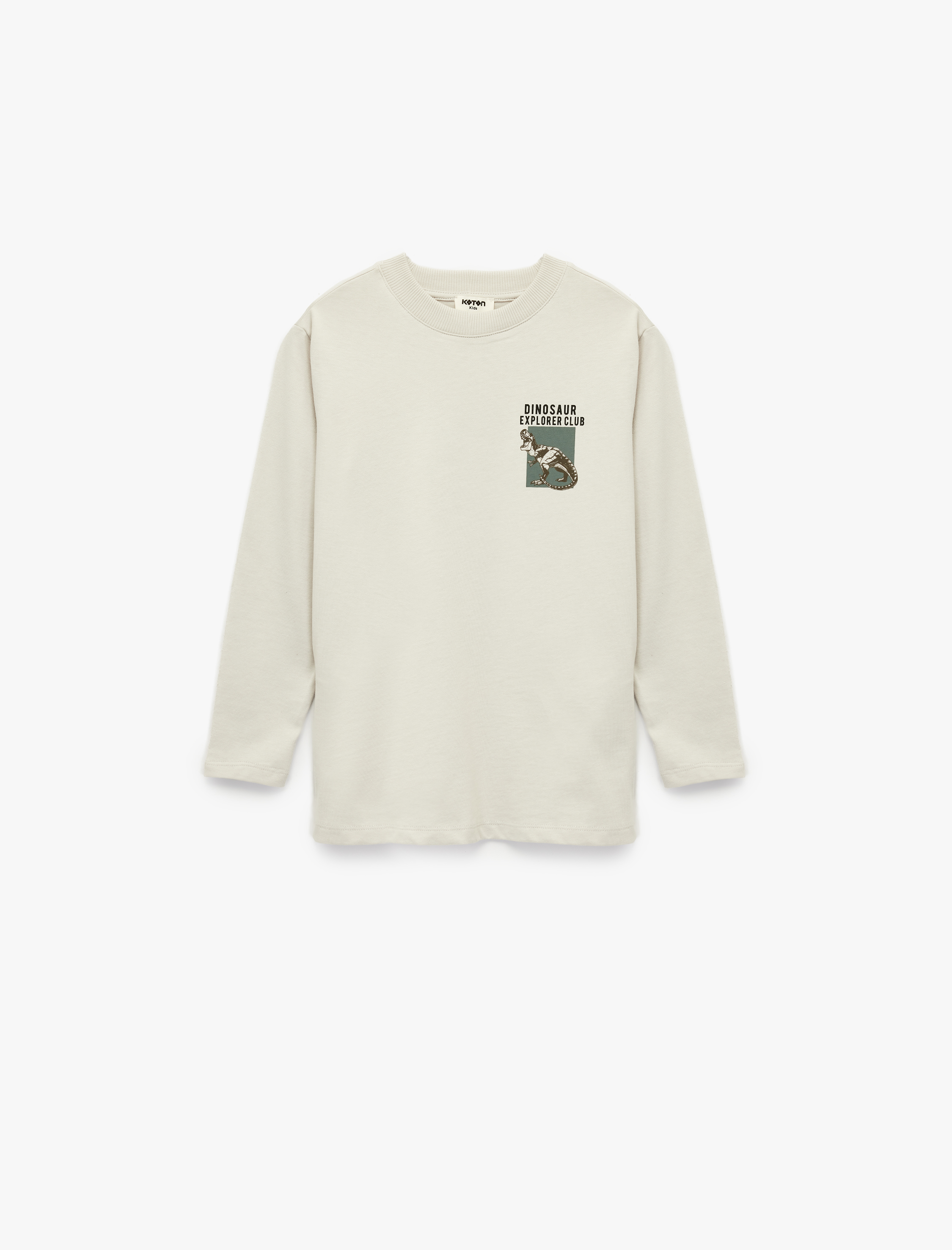  Erkek Çocuk Dinozor Baskılı Uzun Kollu Bisiklet Yaka Pamuklu Tişört