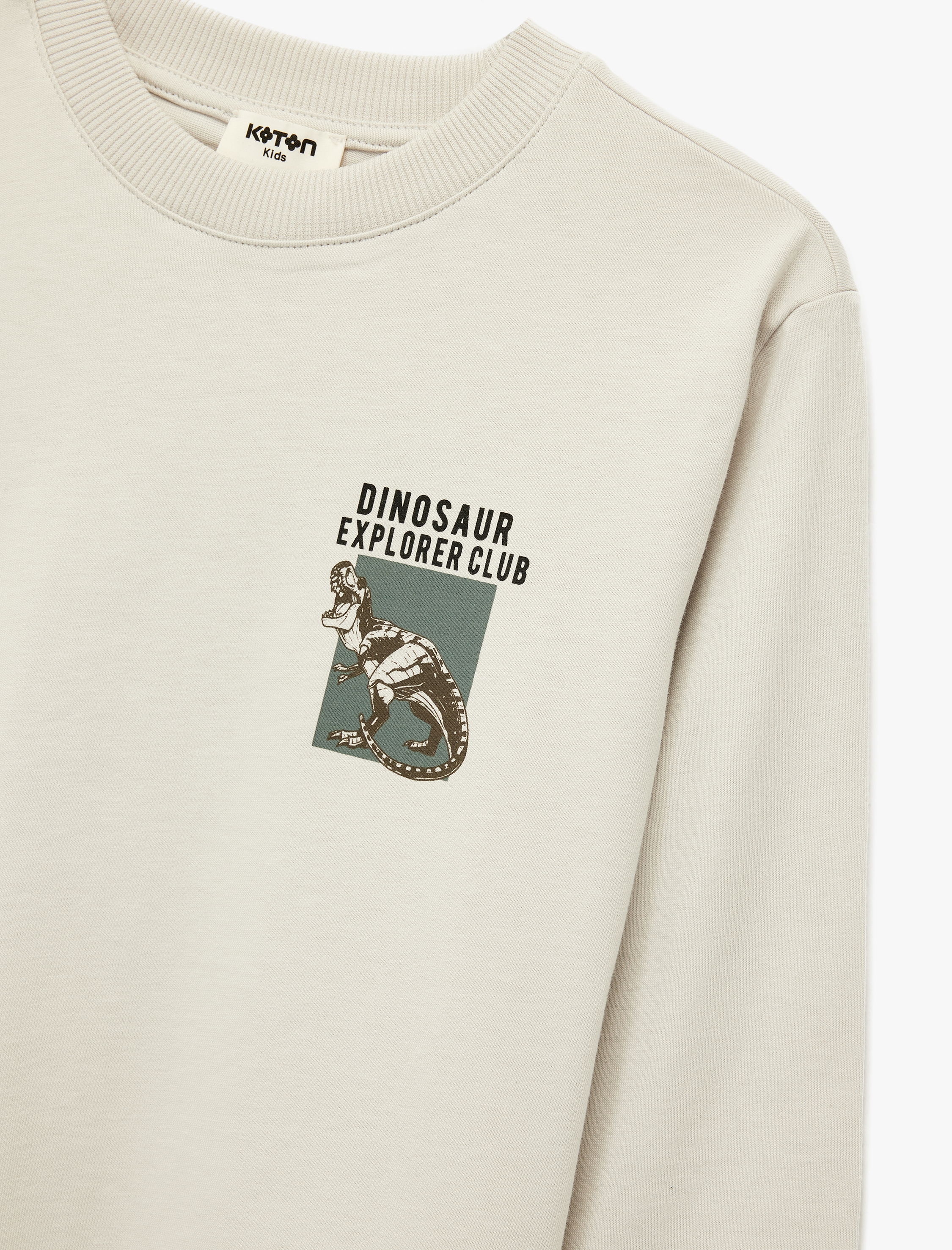  Erkek Çocuk Dinozor Baskılı Uzun Kollu Bisiklet Yaka Pamuklu Tişört