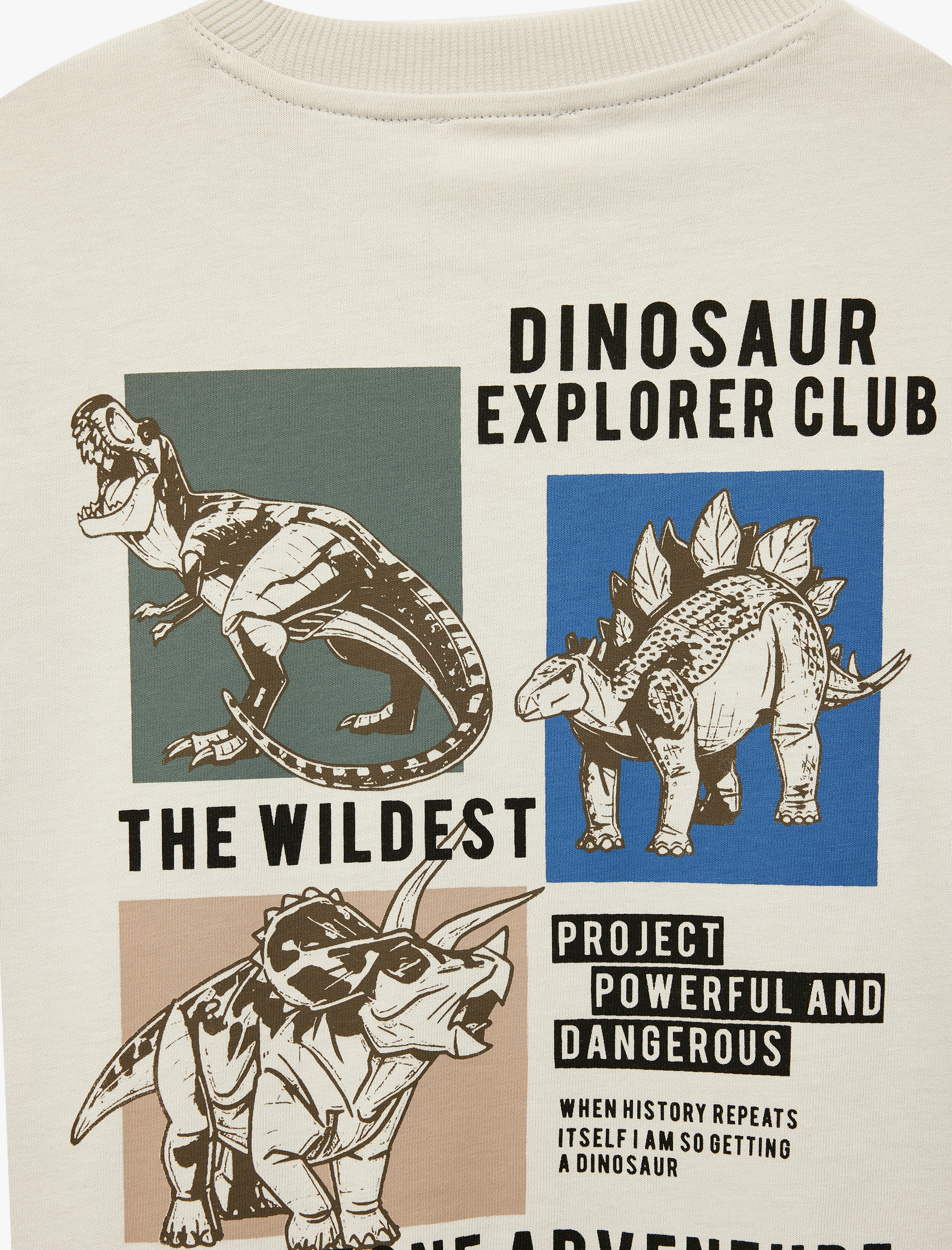  Erkek Çocuk Dinozor Baskılı Uzun Kollu Bisiklet Yaka Pamuklu Tişört