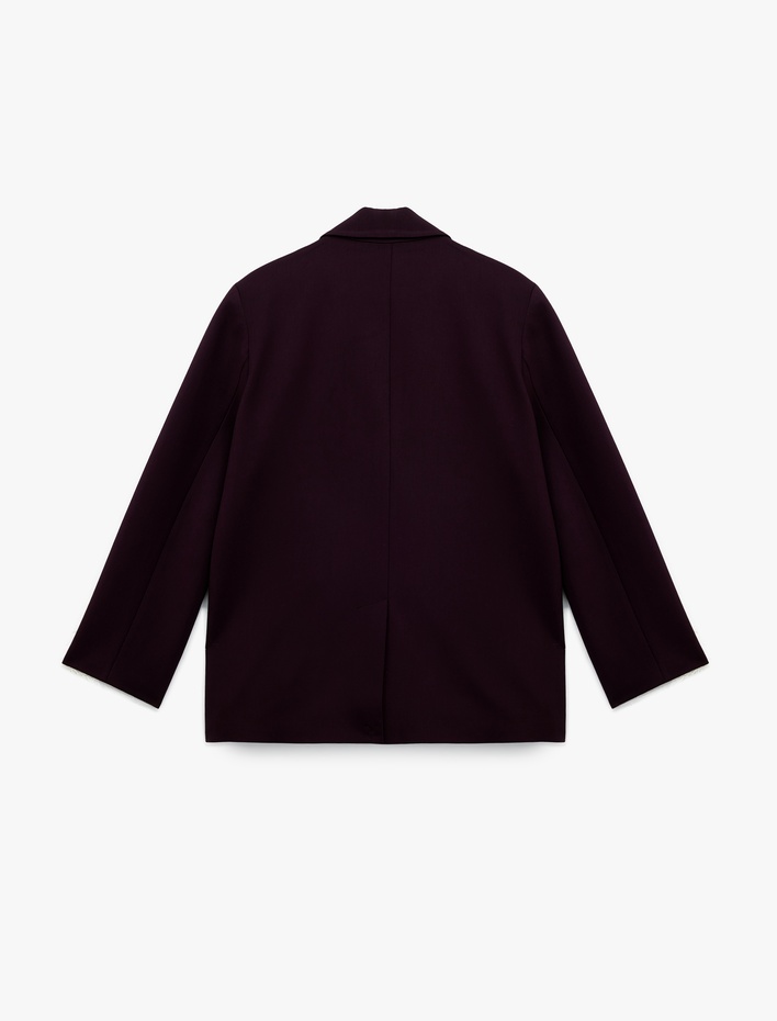  Düğmeli Cep Detaylı Uzun Kollu Kruvaze Yaka Blazer Ceket