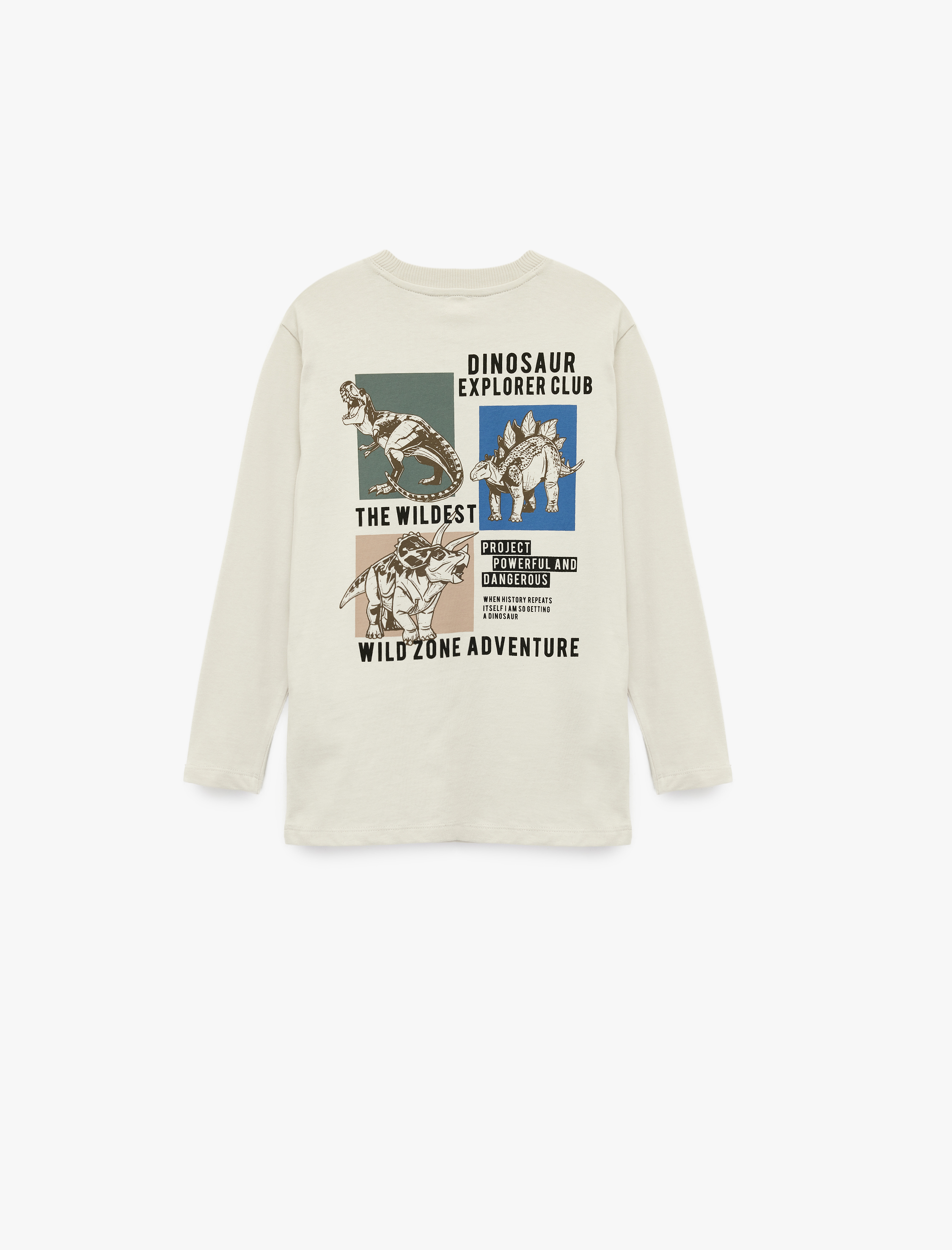  Erkek Çocuk Dinozor Baskılı Uzun Kollu Bisiklet Yaka Pamuklu Tişört