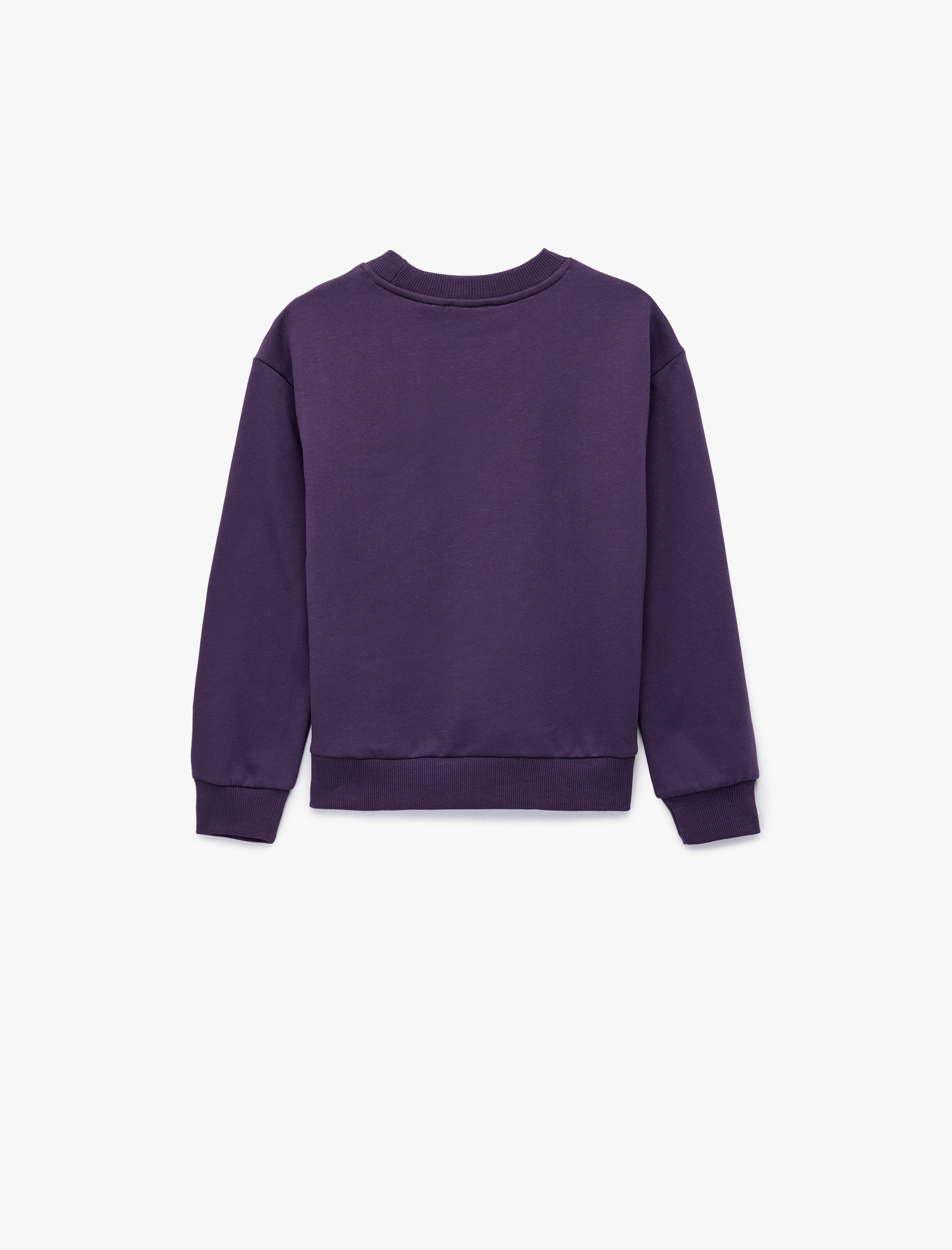  Kız Çocuk Taş Detaylı Uzun Kollu Bisiklet Yaka Şardonlu Pamuklu Sweatshirt