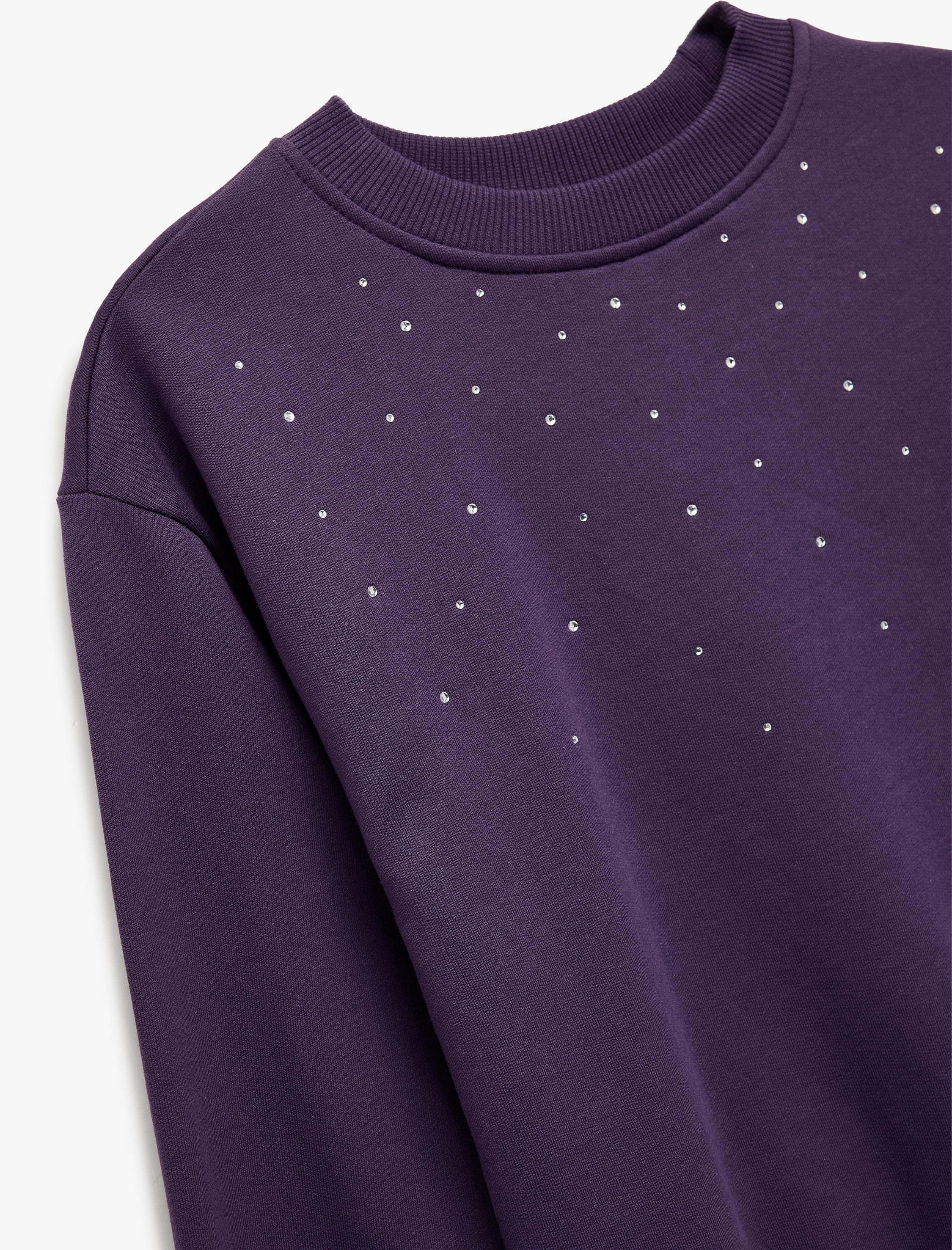  Kız Çocuk Taş Detaylı Uzun Kollu Bisiklet Yaka Şardonlu Pamuklu Sweatshirt