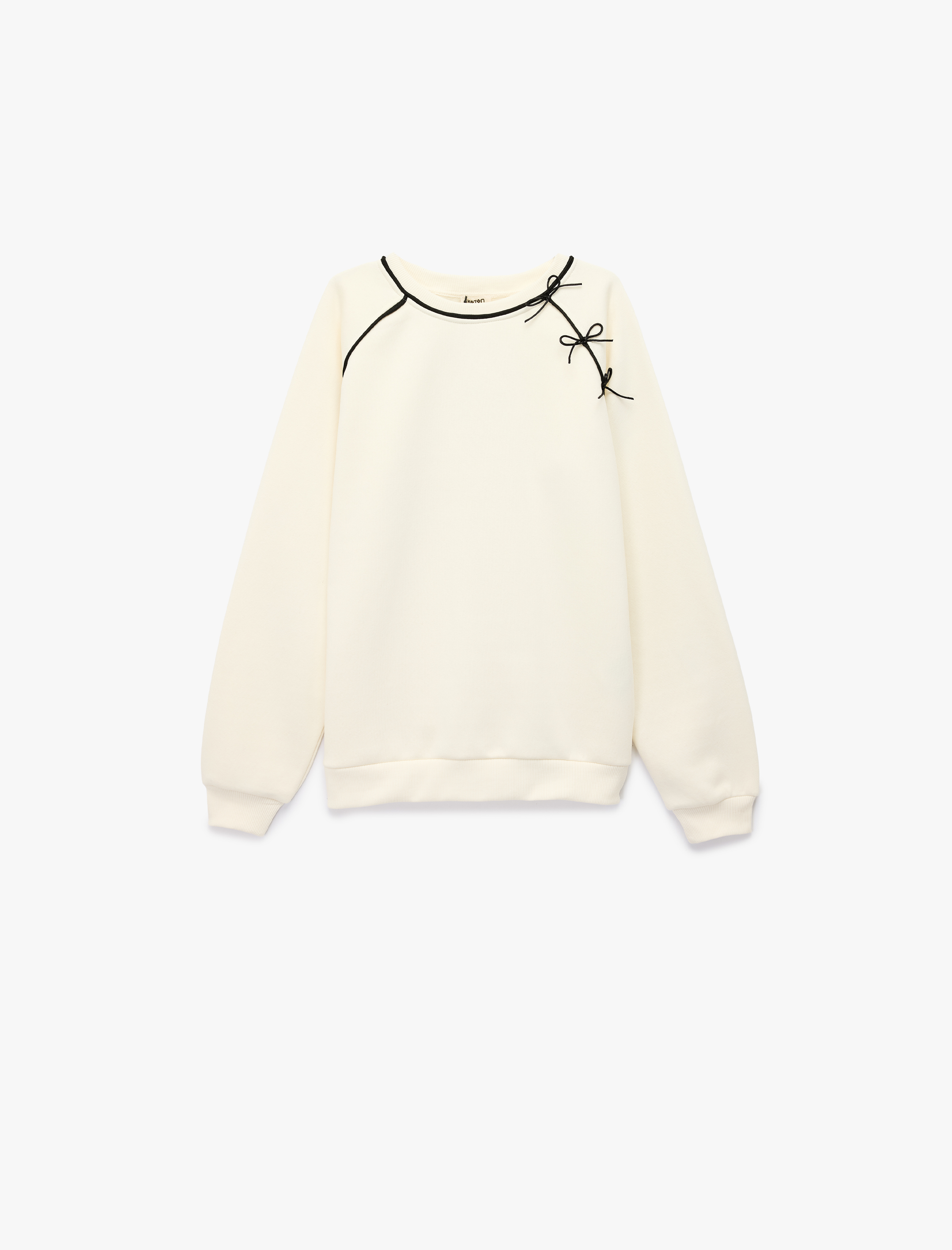  Kız Çocuk Fiyonk Detaylı Uzun Kollu Bisiklet Yaka Sweatshirt