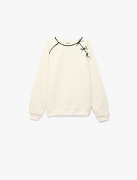 Fiyonk Detaylı Uzun Kollu Bisiklet Yaka Sweatshirt