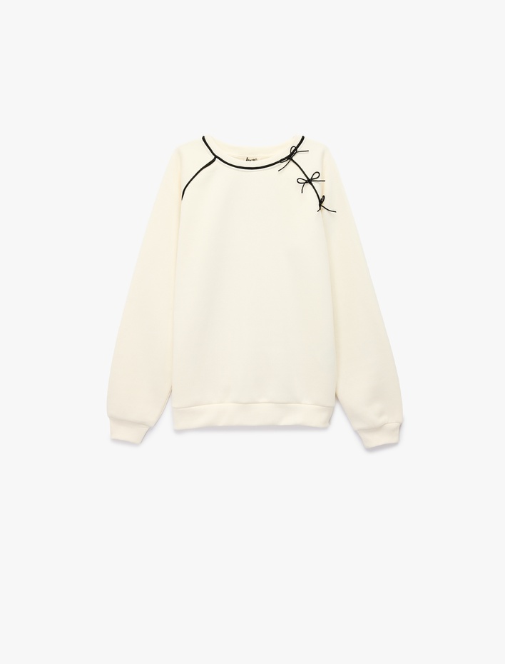 Kız Çocuk Fiyonk Detaylı Uzun Kollu Bisiklet Yaka Sweatshirt