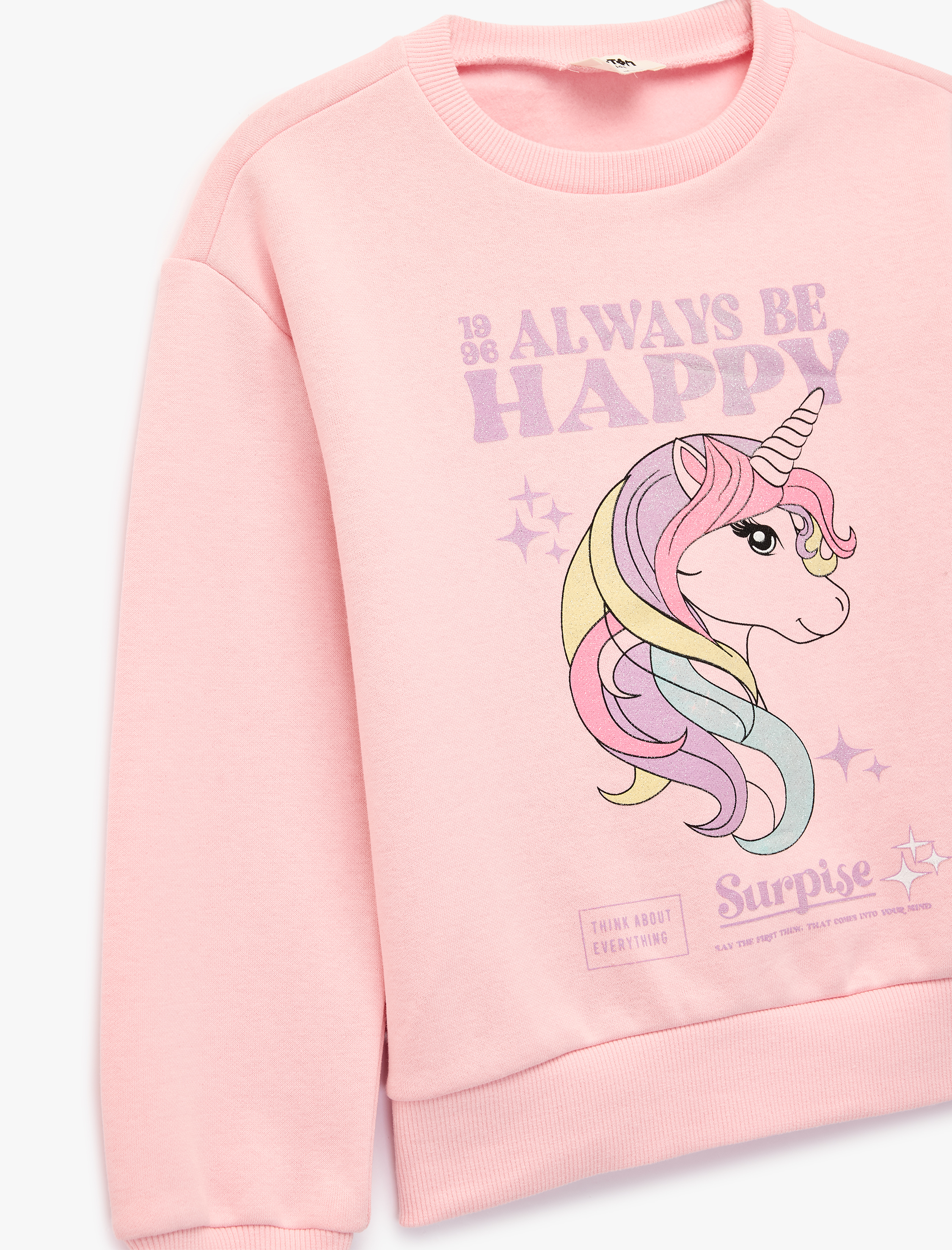  Kız Çocuk Pamuklu Uzun Kollu Unicorn Baskılı Şardonlu Sweatshirt