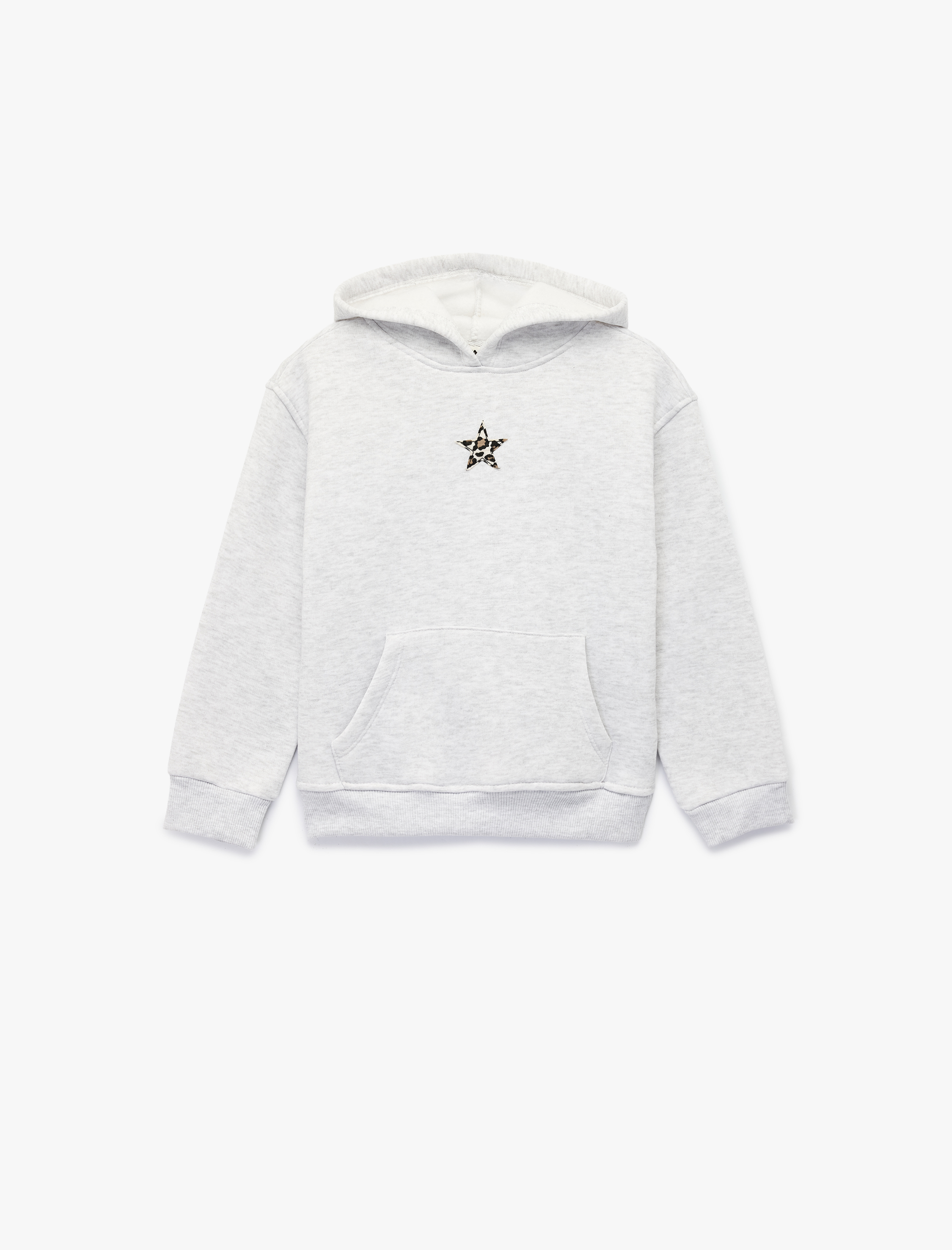  Kız Çocuk Uzun Kollu Yıldız Detaylı Kanguru Cepli Kapşonlu Sweatshirt