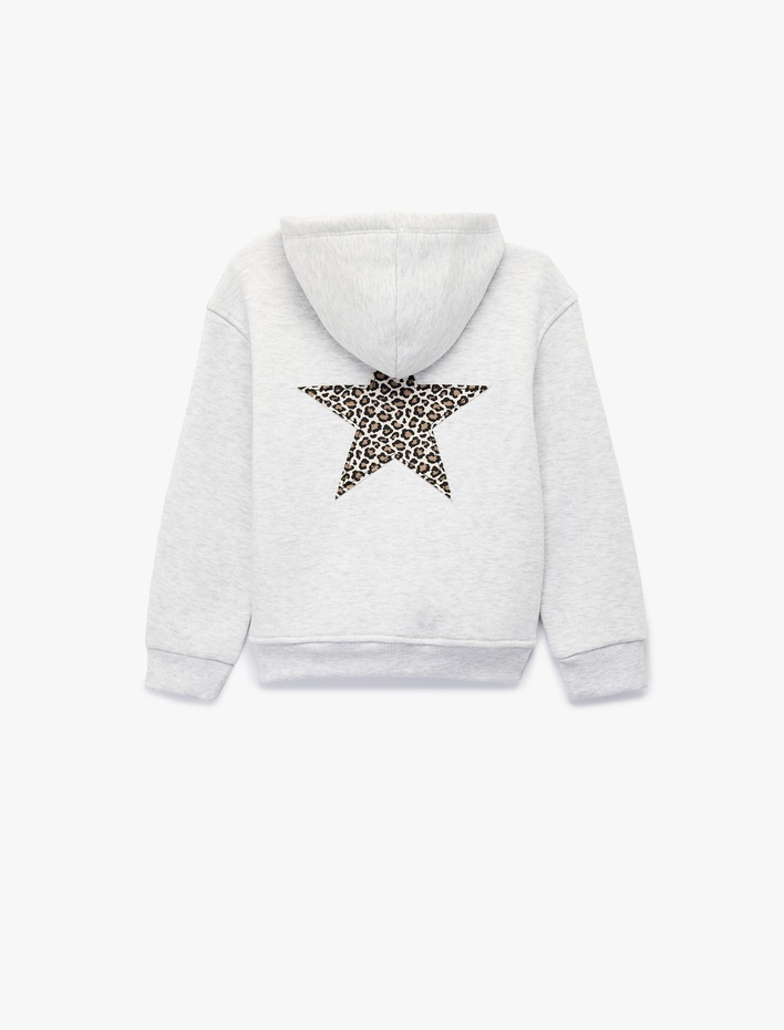 Kız Çocuk Uzun Kollu Yıldız Detaylı Kanguru Cepli Kapşonlu Sweatshirt