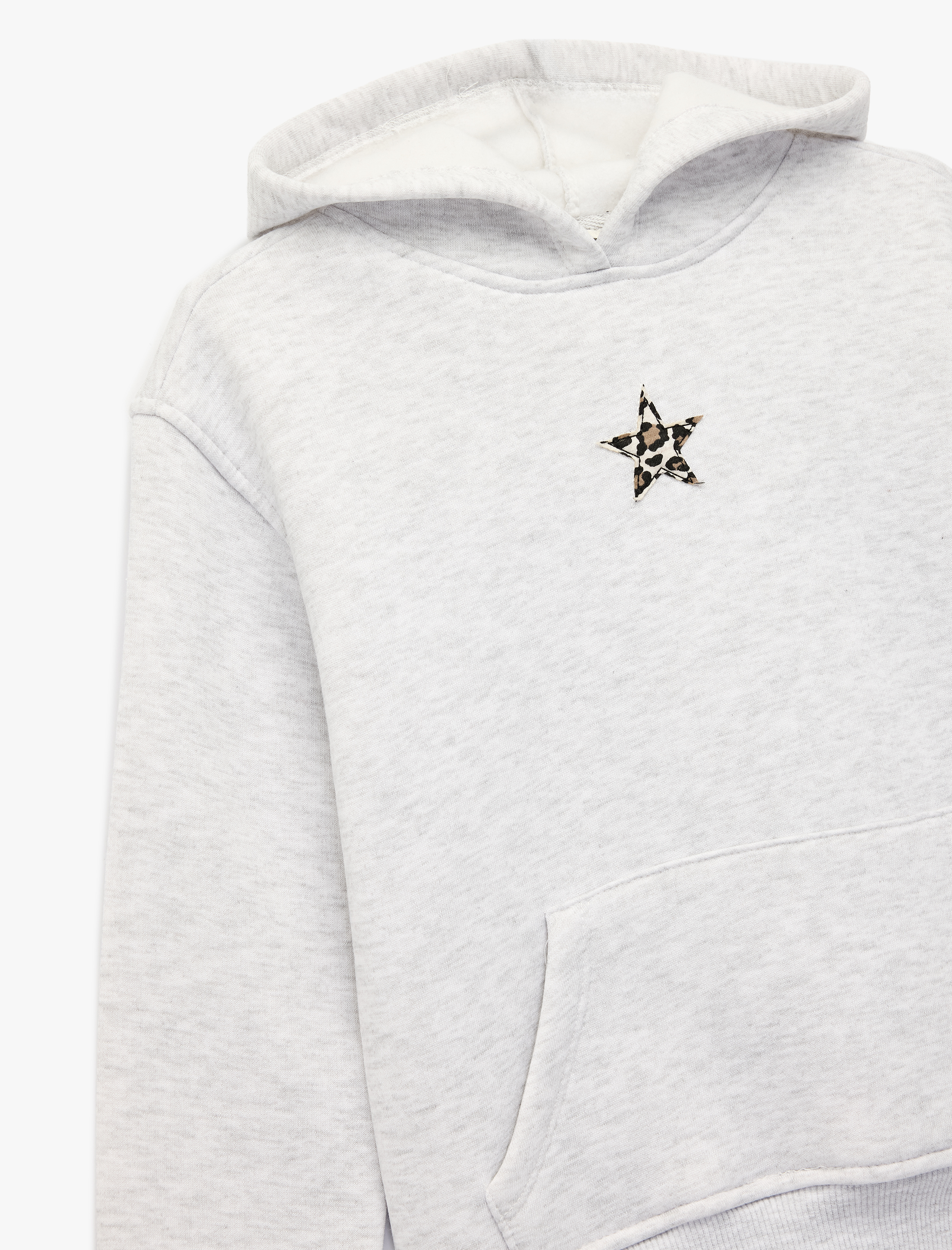  Kız Çocuk Uzun Kollu Yıldız Detaylı Kanguru Cepli Kapşonlu Sweatshirt
