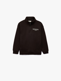 Uzun Kollu Şardonlu Yarım Fermuarlı Dik Yaka Sweatshirt