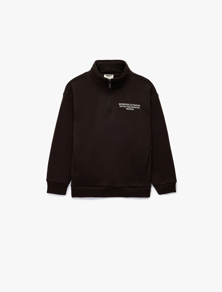 Erkek Çocuk Uzun Kollu Şardonlu Yarım Fermuarlı Dik Yaka Sweatshirt