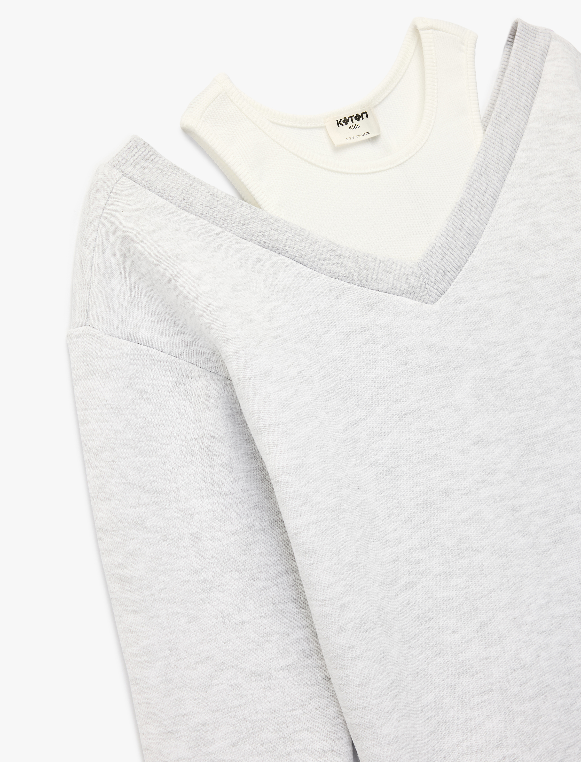  Kız Çocuk Atlet Detaylı Uzun Kollu V Yaka Pamuklu Sweatshirt