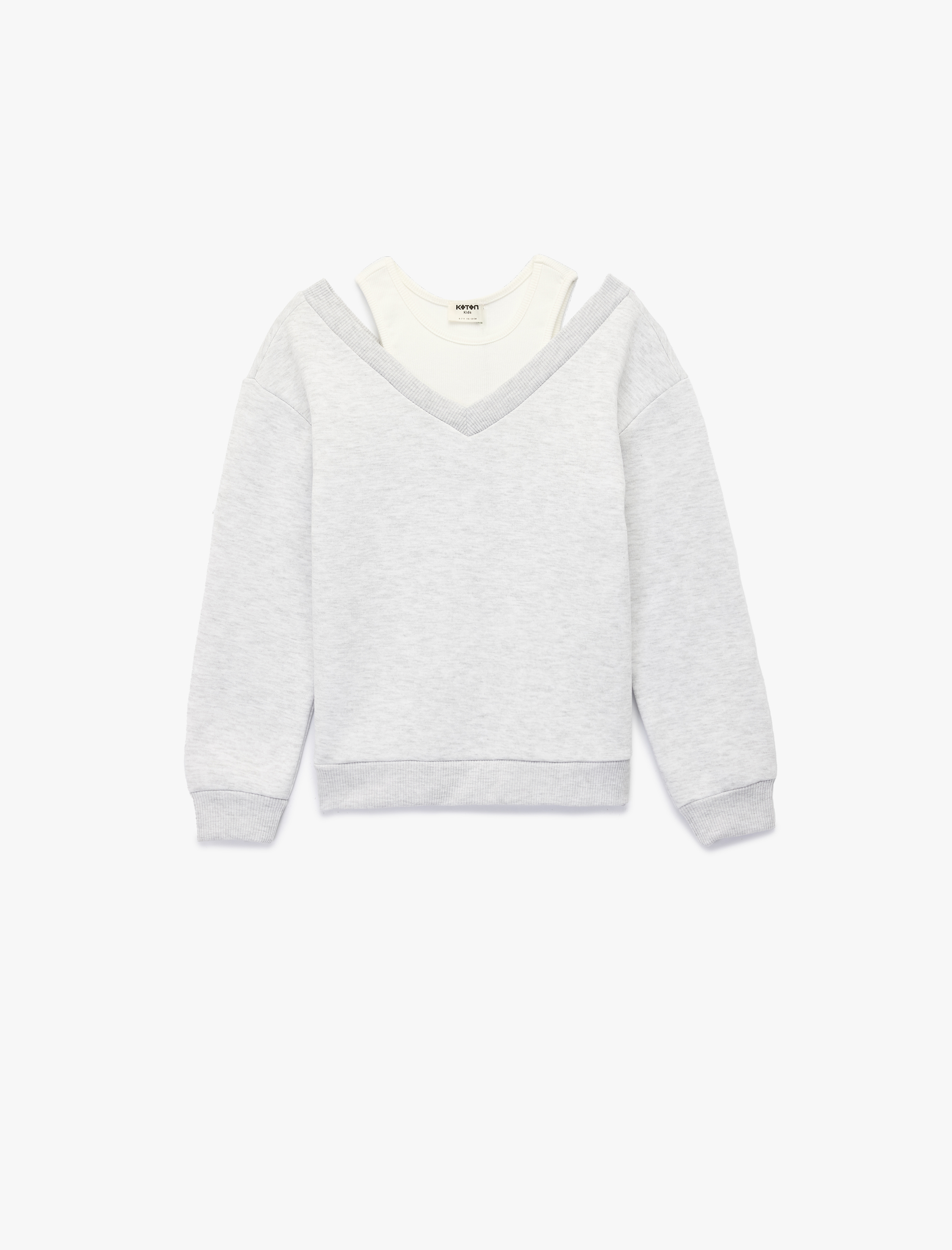  Kız Çocuk Atlet Detaylı Uzun Kollu V Yaka Pamuklu Sweatshirt