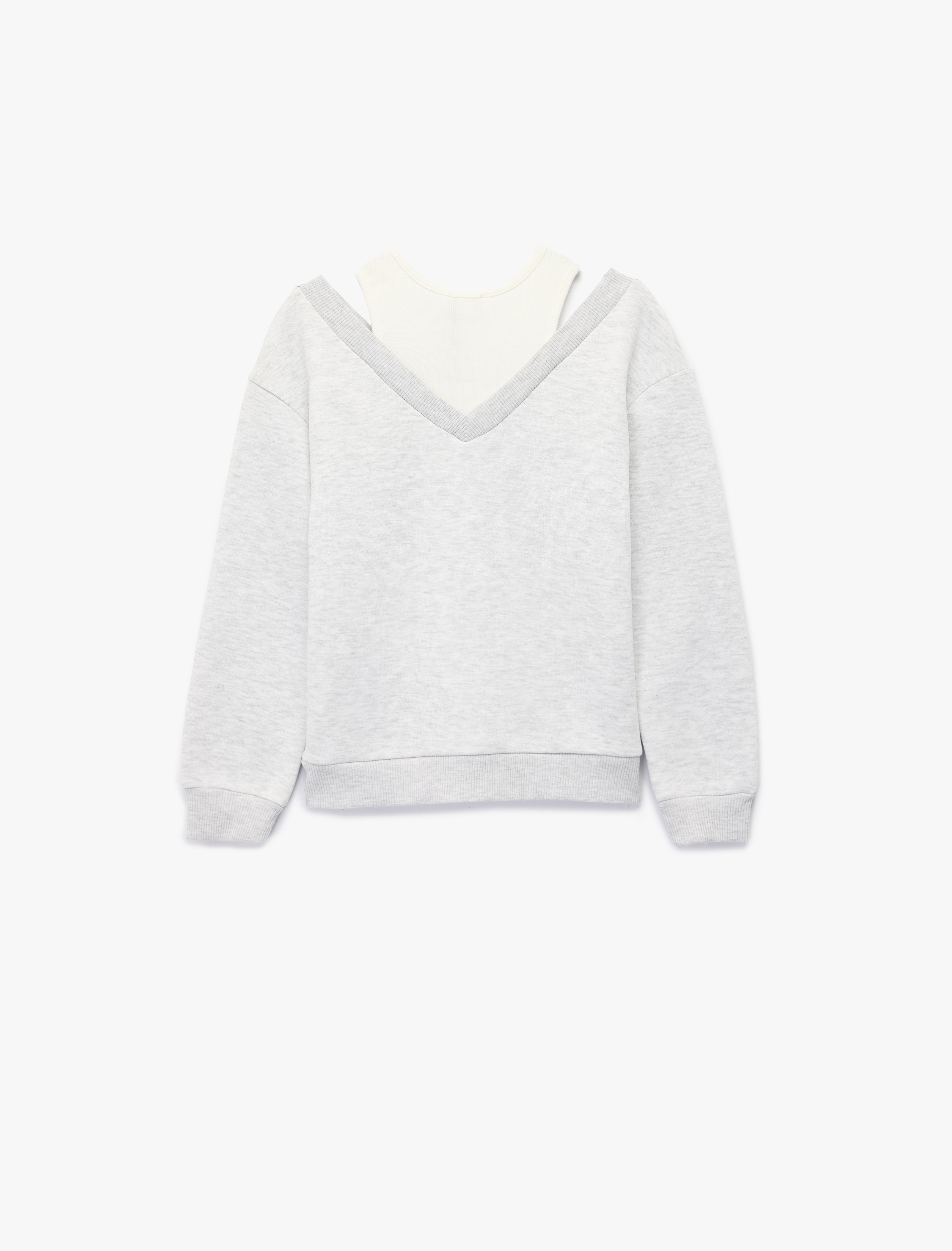  Kız Çocuk Atlet Detaylı Uzun Kollu V Yaka Pamuklu Sweatshirt