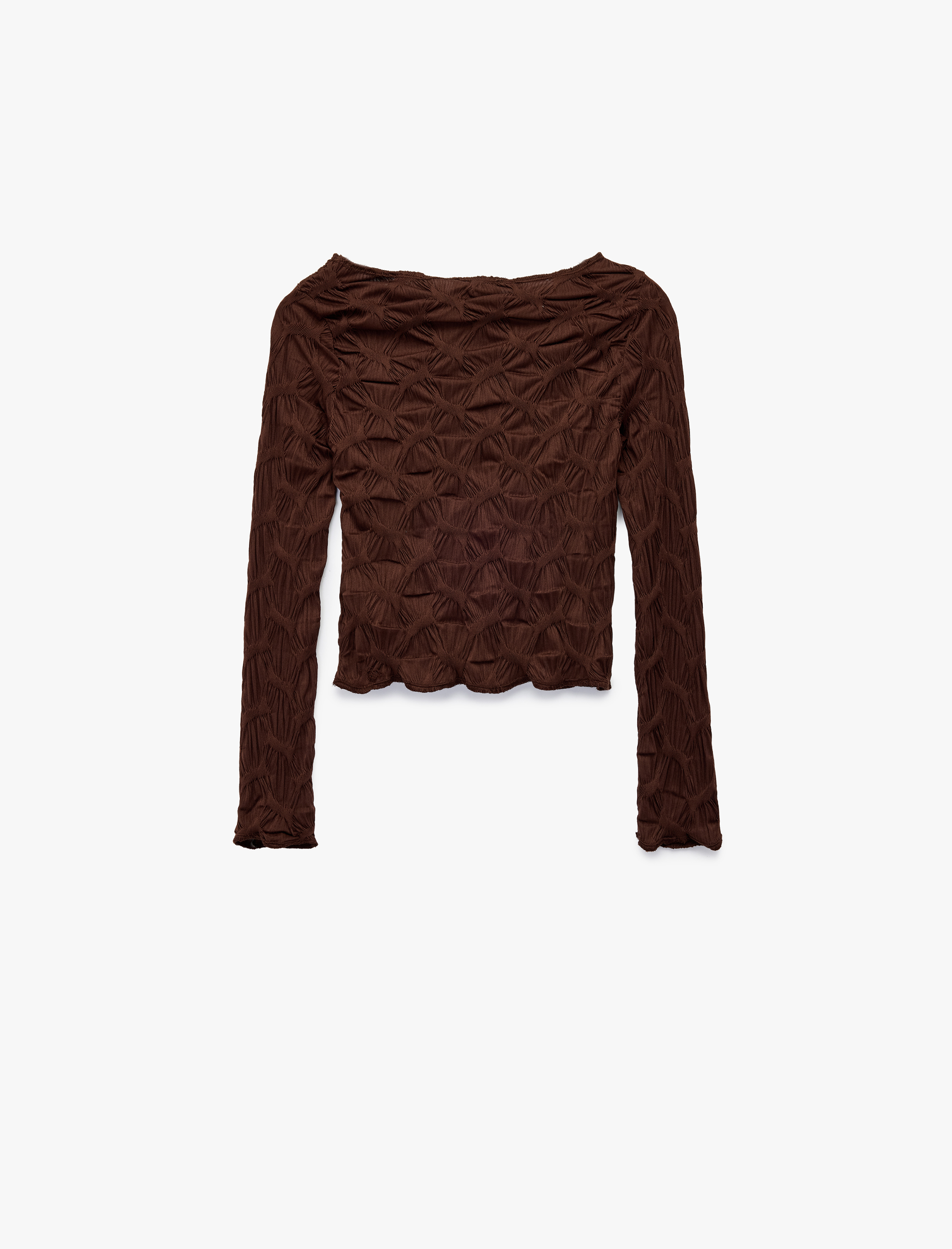  Kız Çocuk Dokulu Açık Omuzlu Uzun Kollu Tişört