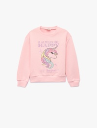 Pamuklu Uzun Kollu Unicorn Baskılı Şardonlu Sweatshirt