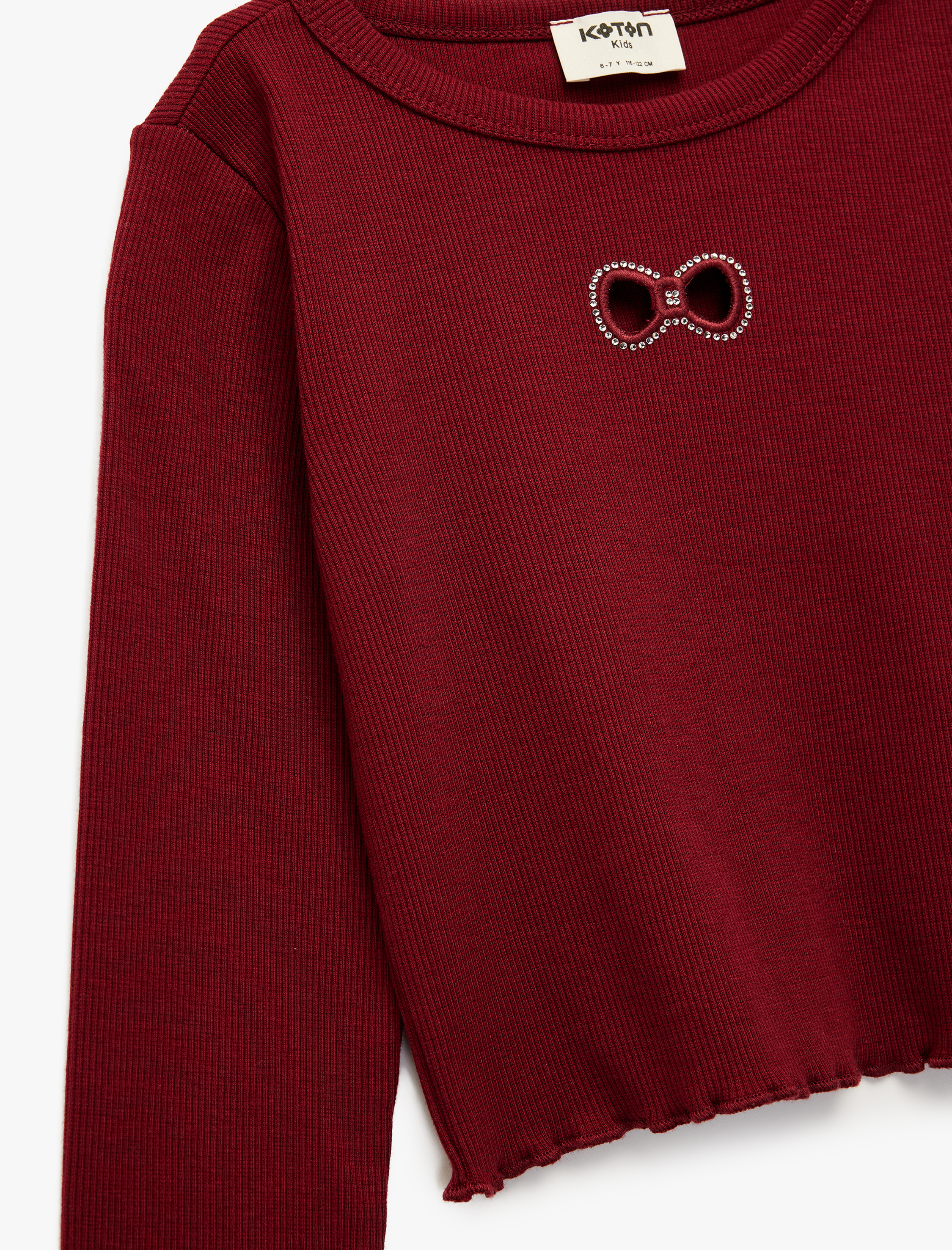  Kız Çocuk Uzun Kollu Bisiklet Yaka Fiyonk Pencere Detaylı Kaşkorse Tişört