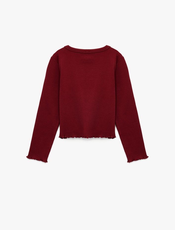 Kız Çocuk Uzun Kollu Bisiklet Yaka Fiyonk Pencere Detaylı Kaşkorse Tişört