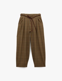 Koton X Melis Ağazat - Cepli Pile Detaylı Kemerli Ekose Balon Pantolon