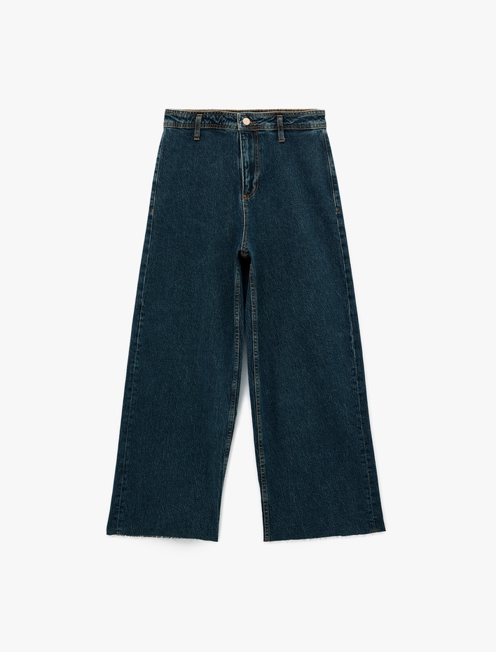  Yüksek Bel Rahat Kalıp Geniş Paça Jean Pantolon - Culotte Jeans