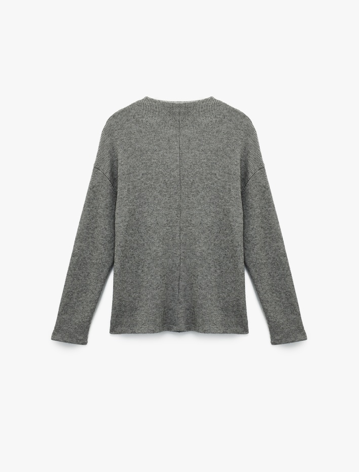  Uzun Kollu Yuvarlak Kayık Yaka Fitilli Tişört