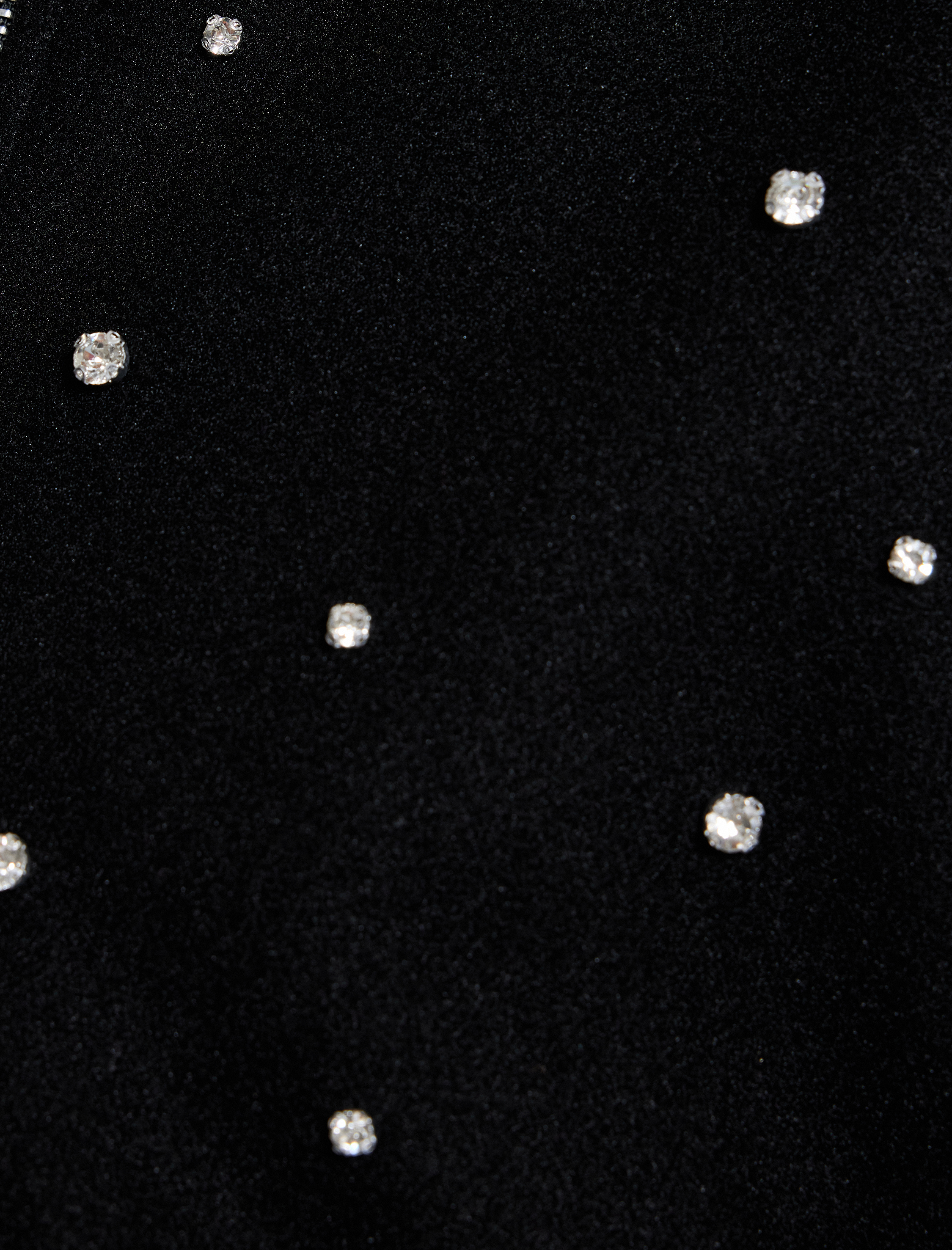   Uzun Kollu Cepli Kolej Yaka Fermuarlı Crop Taşlı Kaşe Bomber Ceket