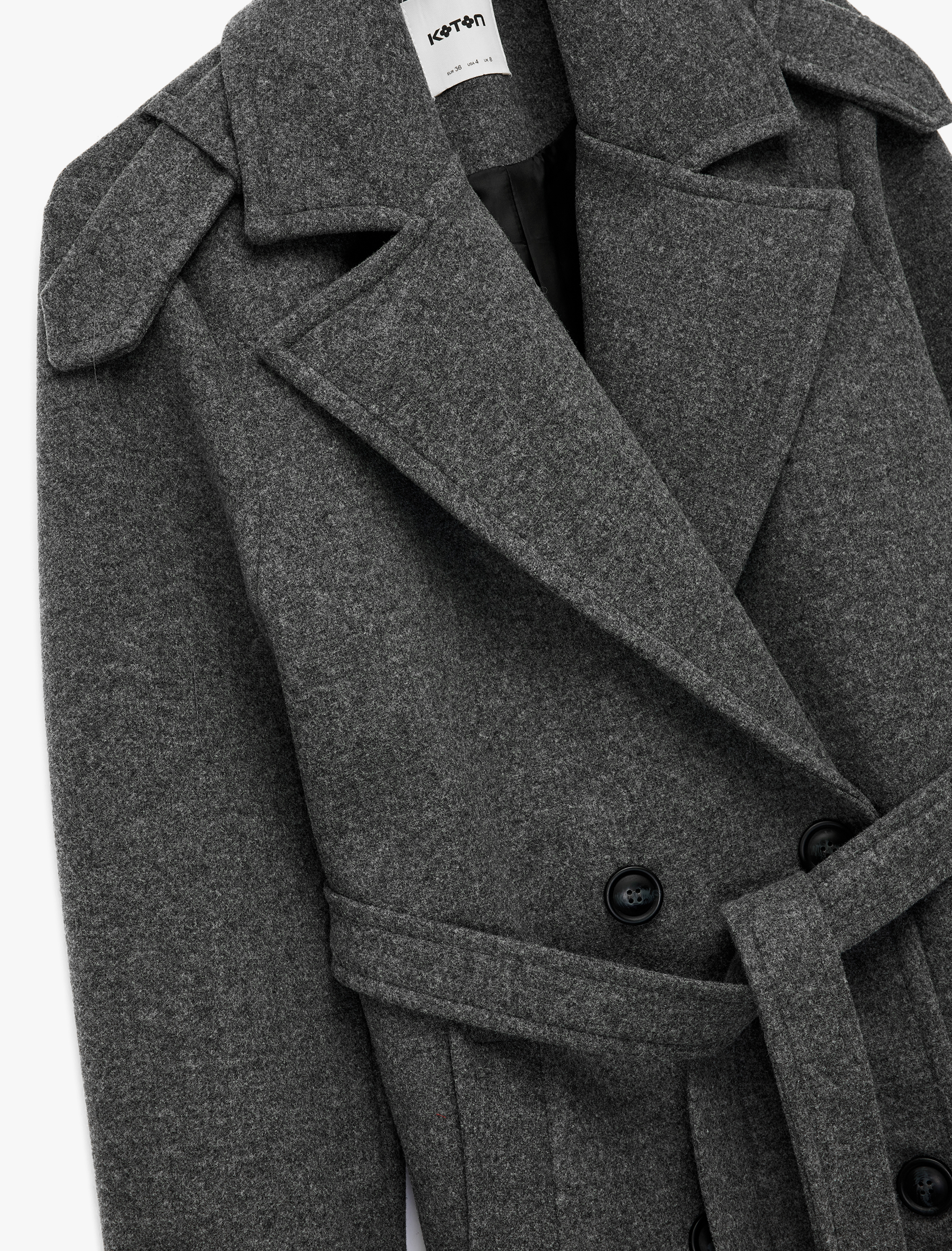   Cepli Uzun Kollu Kruvaze Kemerli Uzun Kaşe Kaban