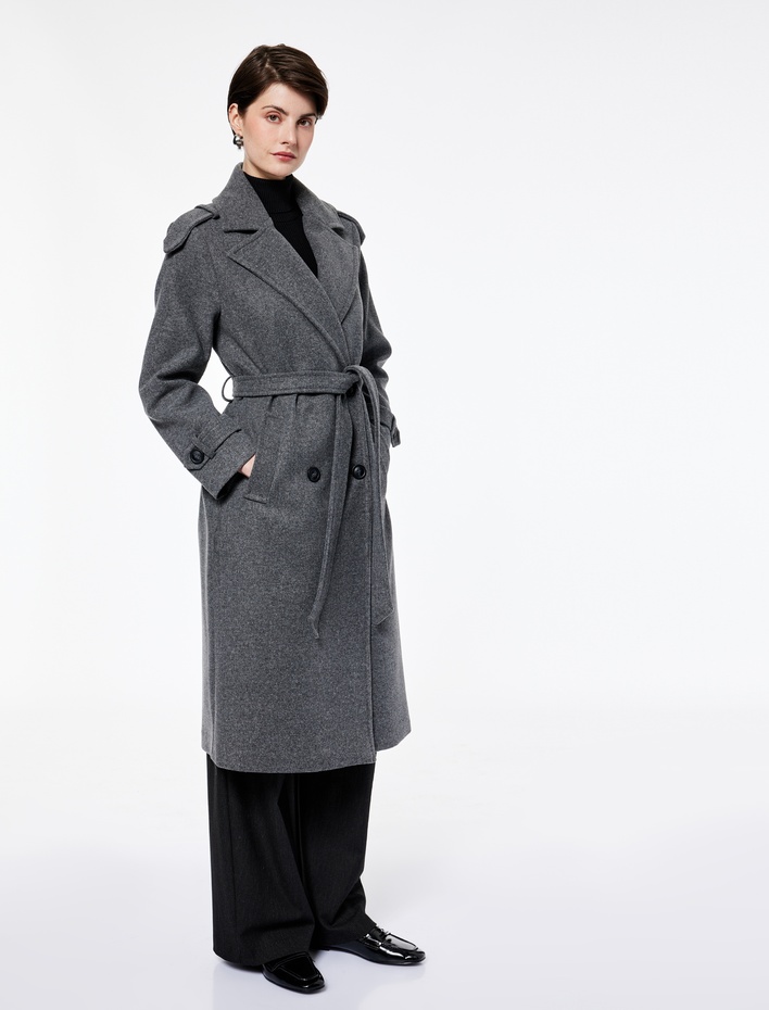  Cepli Uzun Kollu Kruvaze Kemerli Uzun Kaşe Kaban