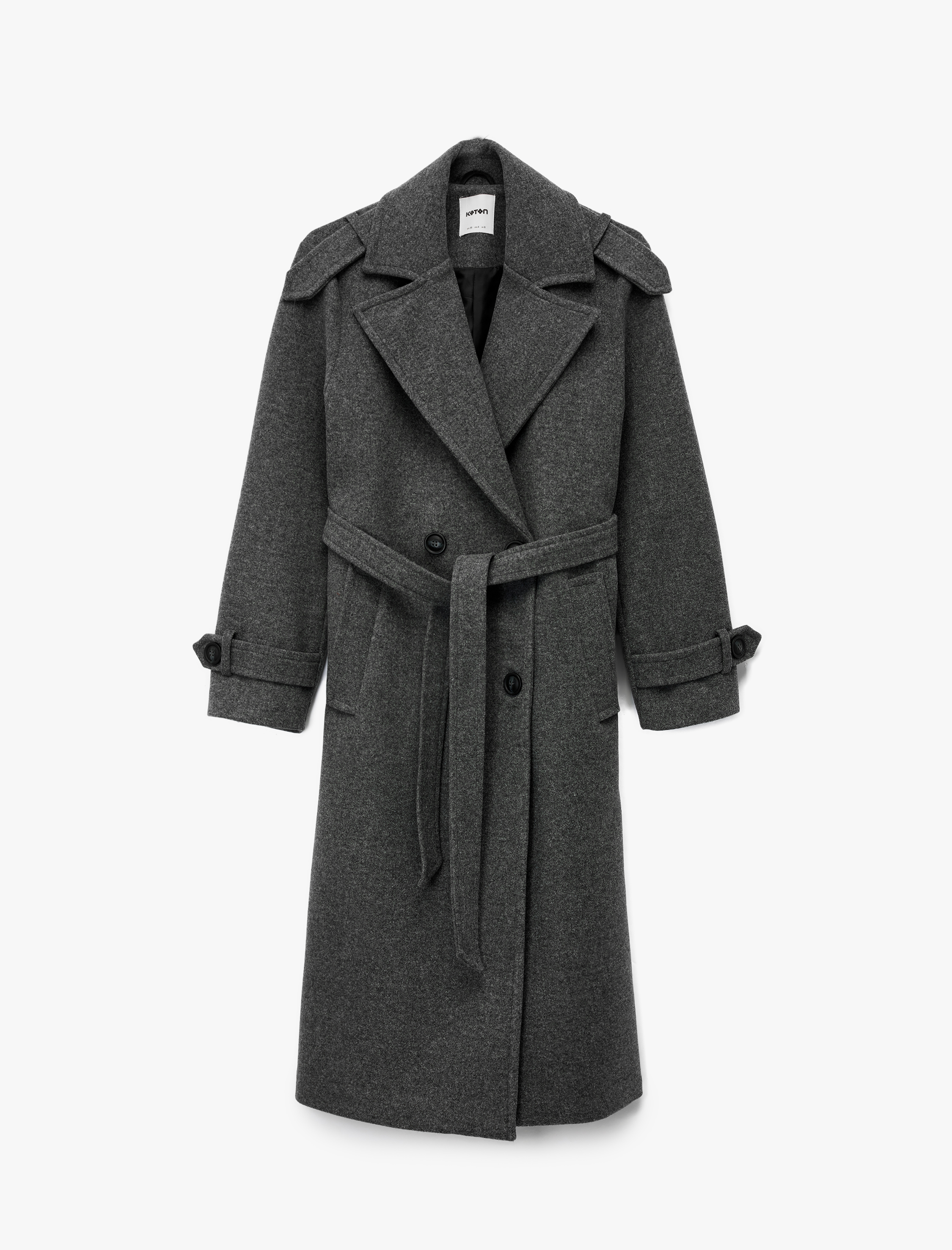   Cepli Uzun Kollu Kruvaze Kemerli Uzun Kaşe Kaban