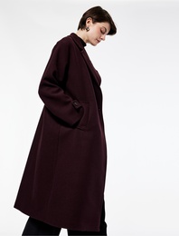 Uzun Kollu Cepli Düğmeli Kruvaze Uzun Kaşe Kaban