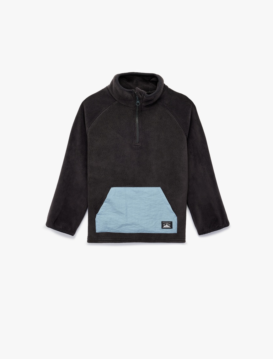 Koton Erkek Bebek Dik Yaka Yarım Fermuarlı Kanguru Cepli Polar Sweatshirt
