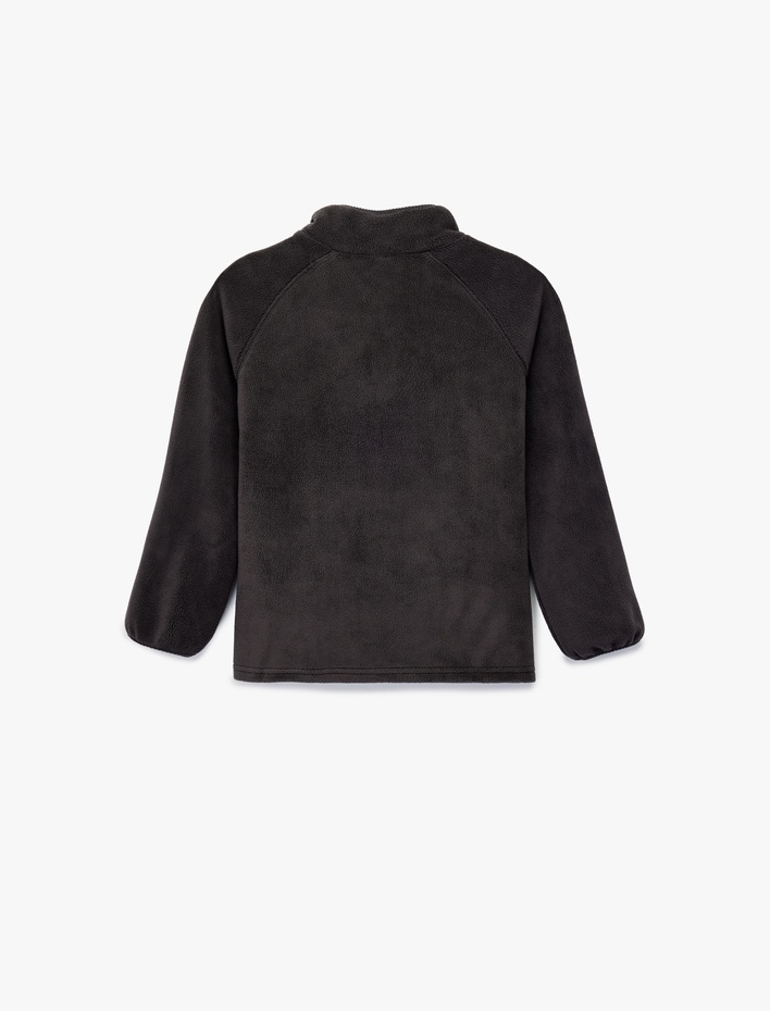 Erkek Bebek Dik Yaka Yarım Fermuarlı Kanguru Cepli Polar Sweatshirt