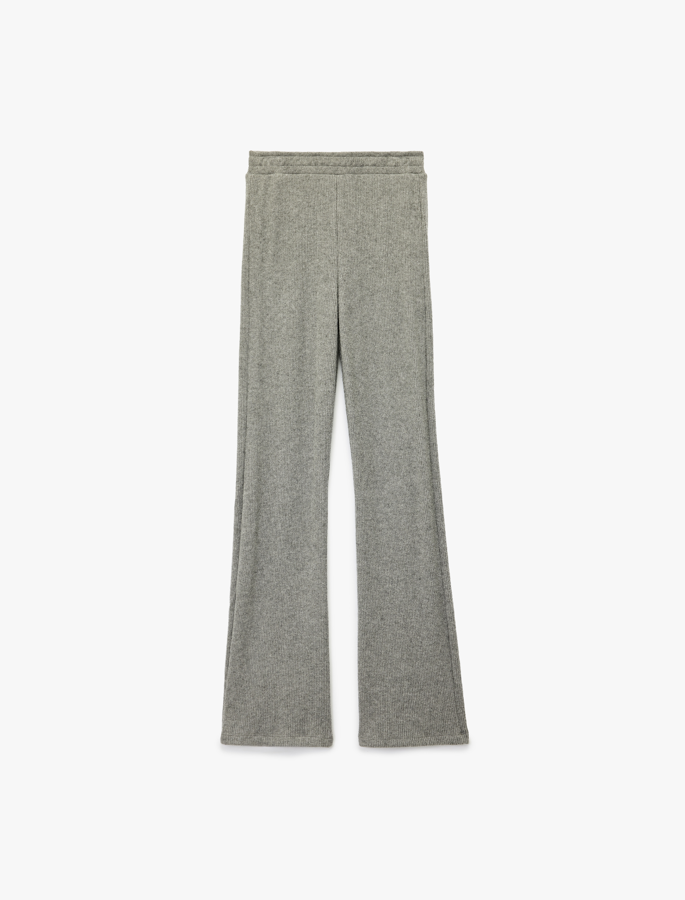   Beli Lastikli Düz Bol Paça Dokulu Pantolon