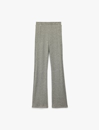 Beli Lastikli Düz Bol Paça Dokulu Pantolon