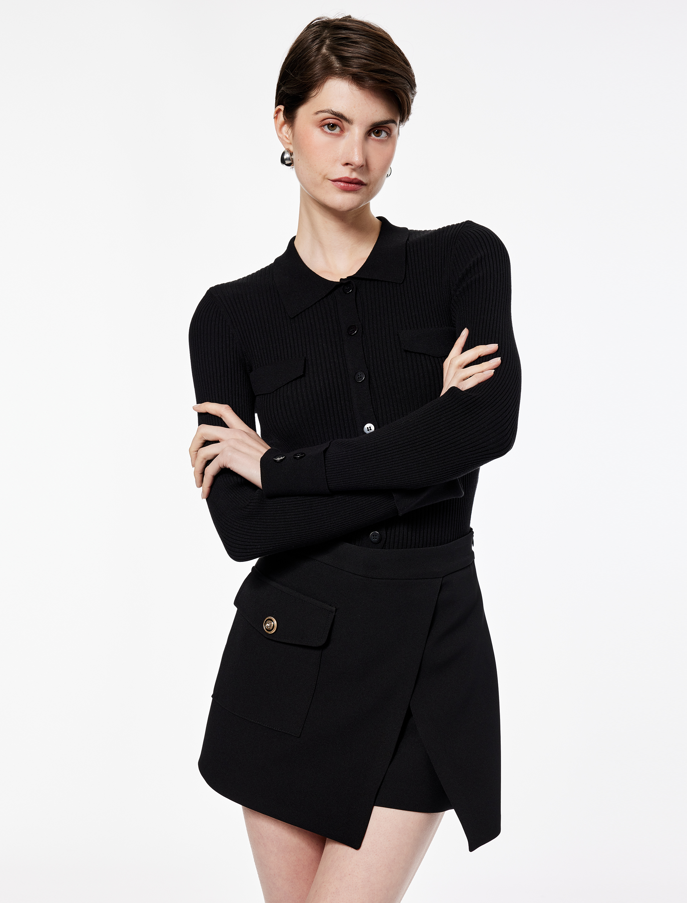   Aplike Detaylı Uzun Kollu Düğmeli Polo Yaka Triko Kazak