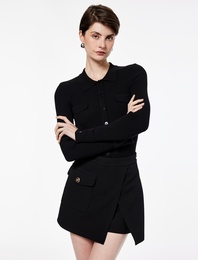 Aplike Detaylı Uzun Kollu Düğmeli Polo Yaka Triko Kazak