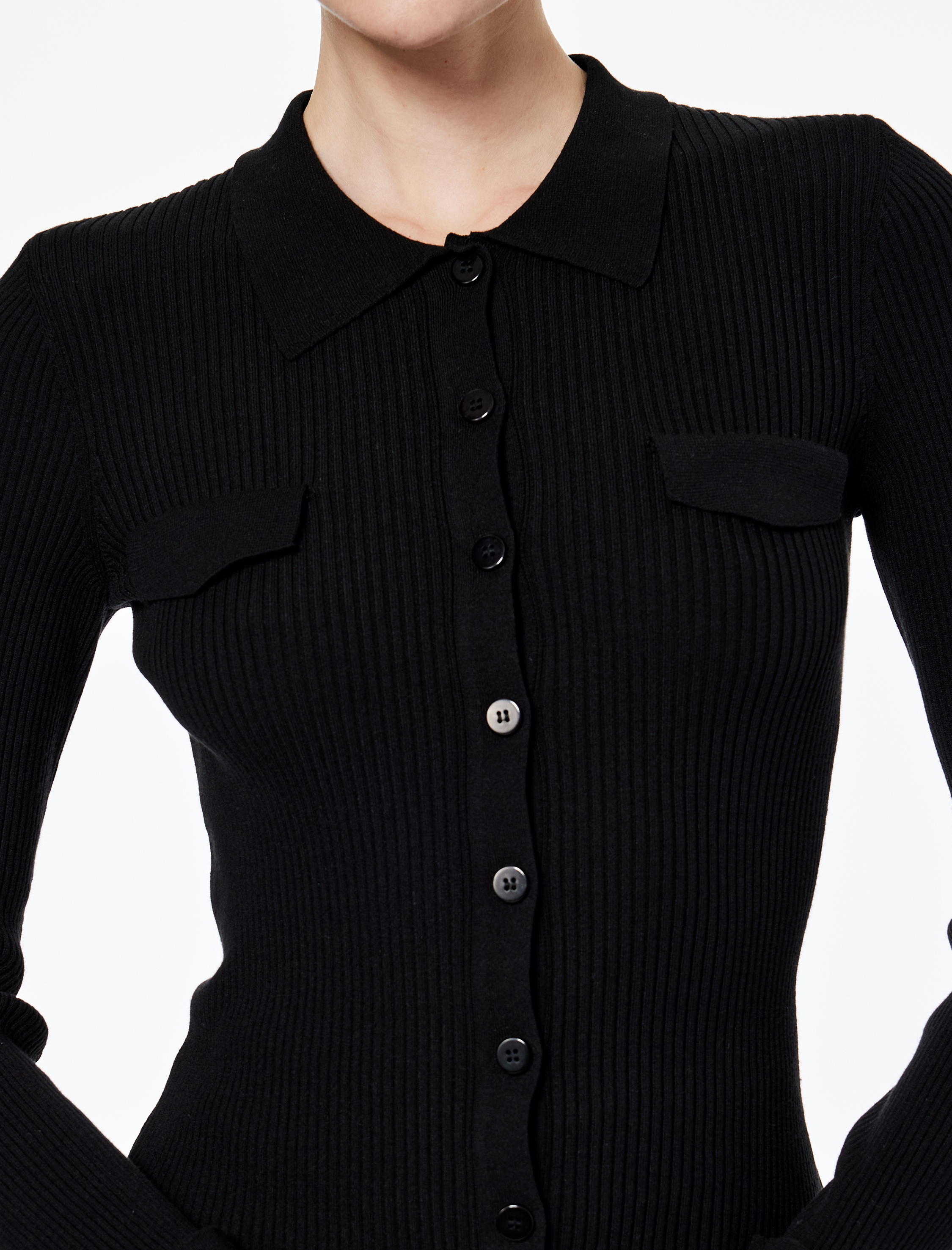   Aplike Detaylı Uzun Kollu Düğmeli Polo Yaka Triko Kazak