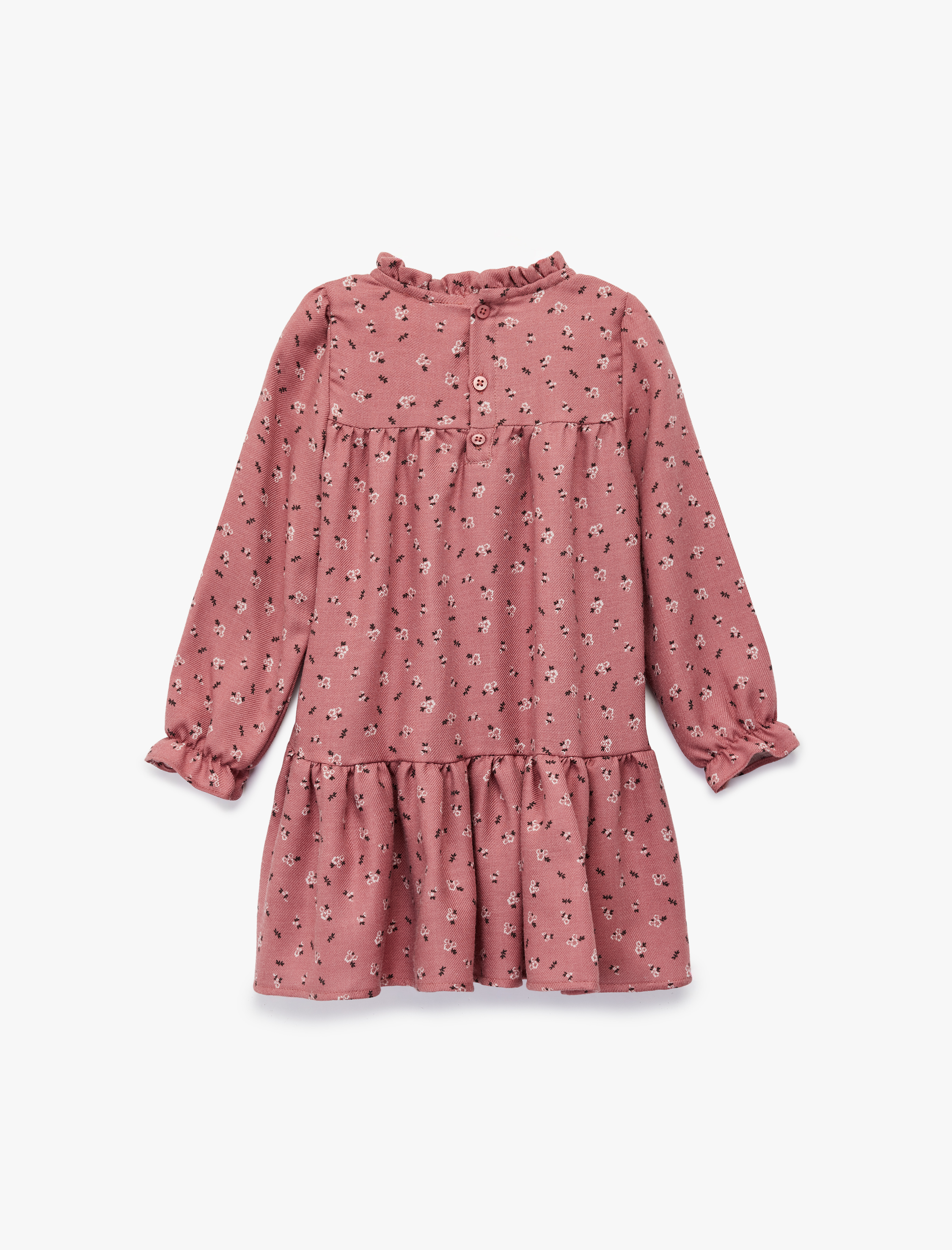  Kız Bebek Uzun Kollu Dik Yaka Çiçek Desenli Viskon Elbise