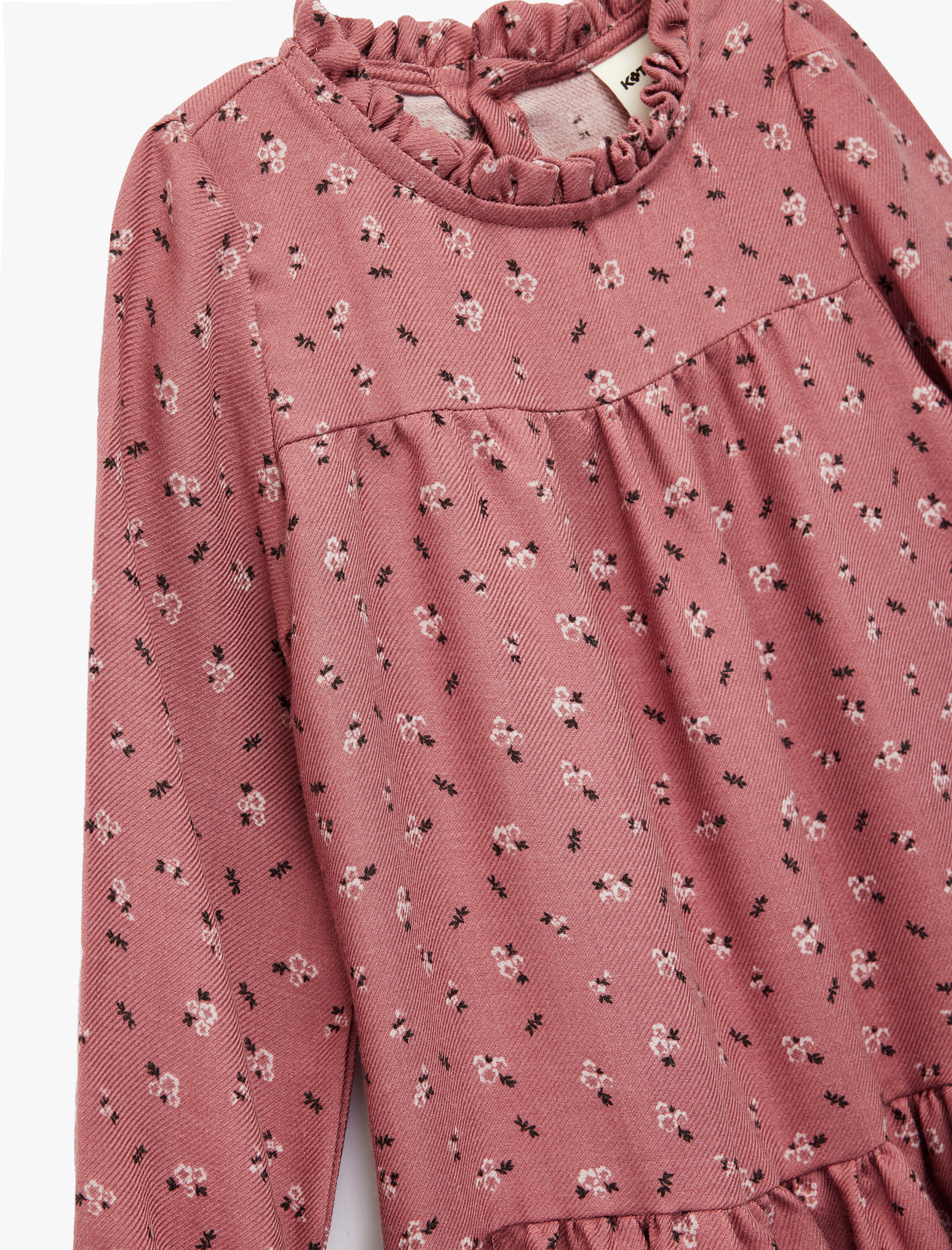  Kız Bebek Uzun Kollu Dik Yaka Çiçek Desenli Viskon Elbise