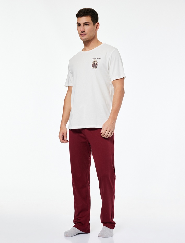  Rahat Kalıp Baskılı Pamuklu Örme Pijama Takımı