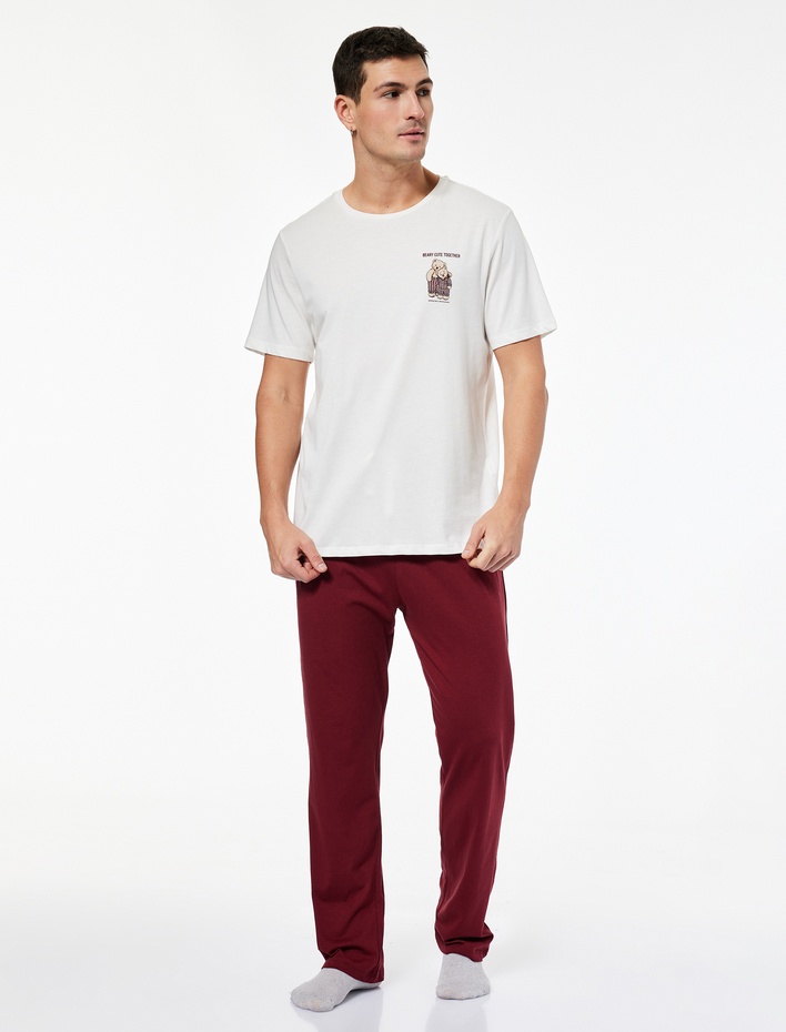  Rahat Kalıp Baskılı Pamuklu Örme Pijama Takımı