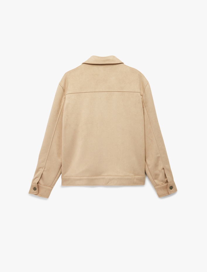  Regular Fit Kapaklı Cepli Gömlek Yaka Düğmeli Suni Süet Ceket