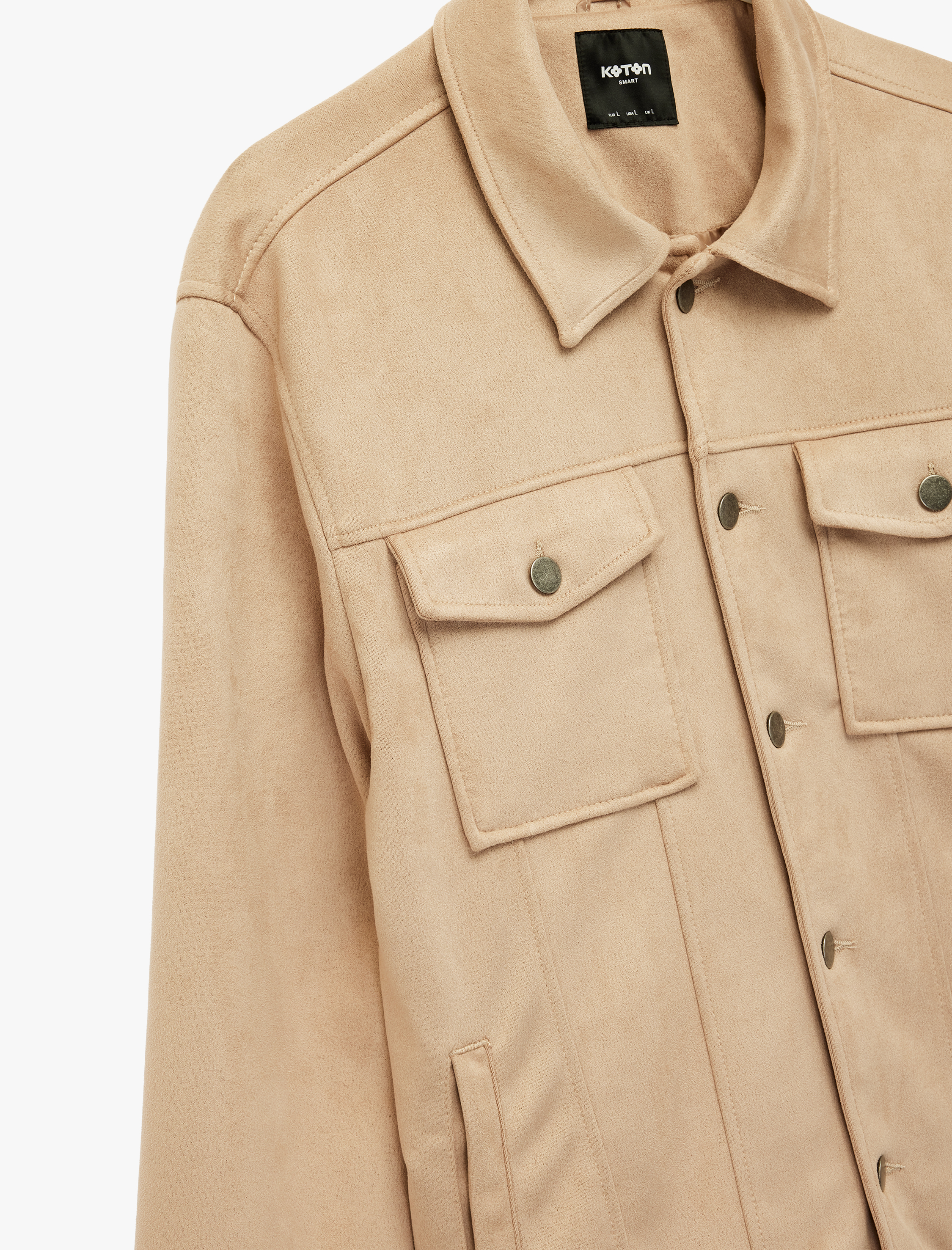   Regular Fit Kapaklı Cepli Gömlek Yaka Düğmeli Suni Süet Ceket