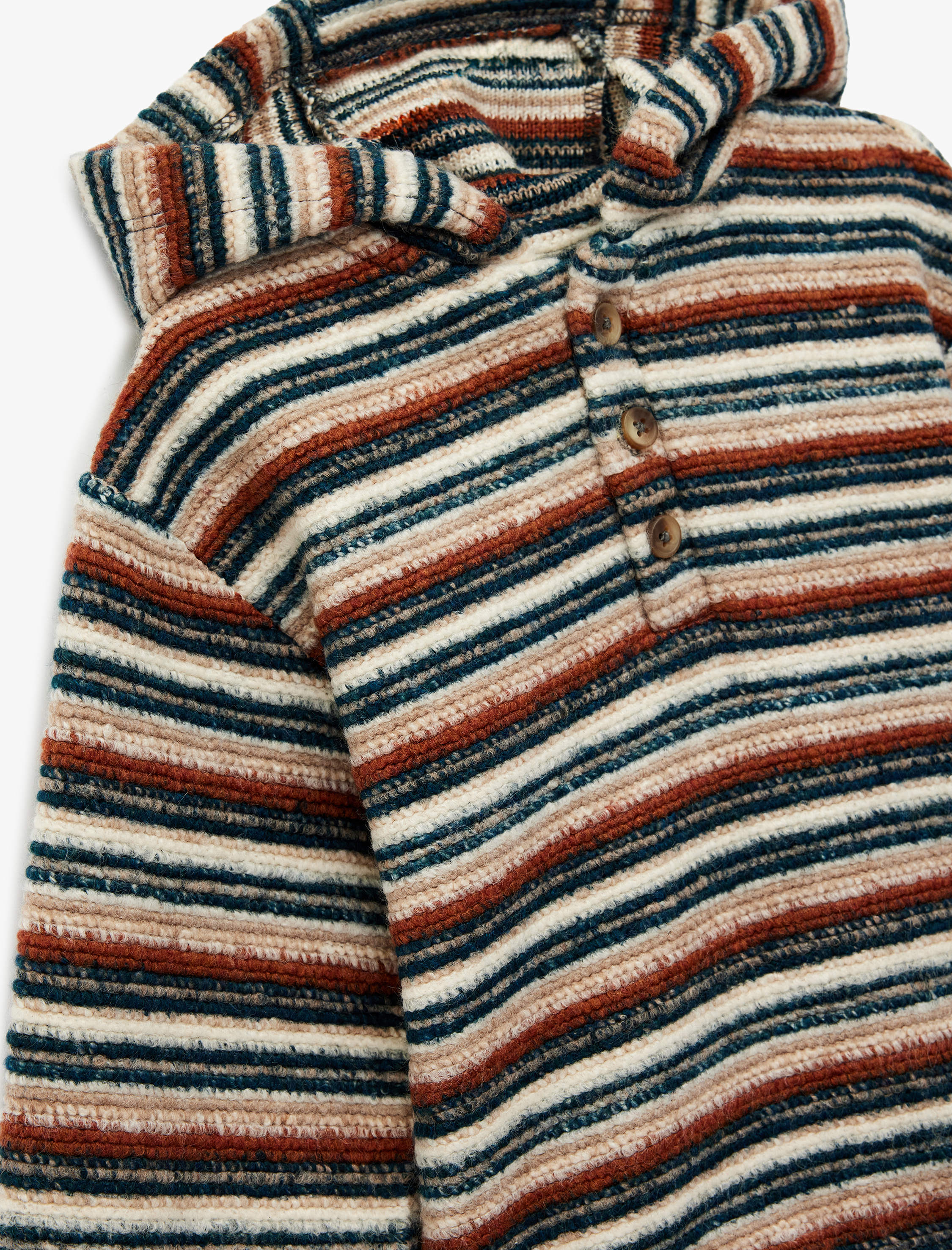  Erkek Bebek Düğmeli Kapüşonlu Uzun Kollu Çizgili Sweatshirt