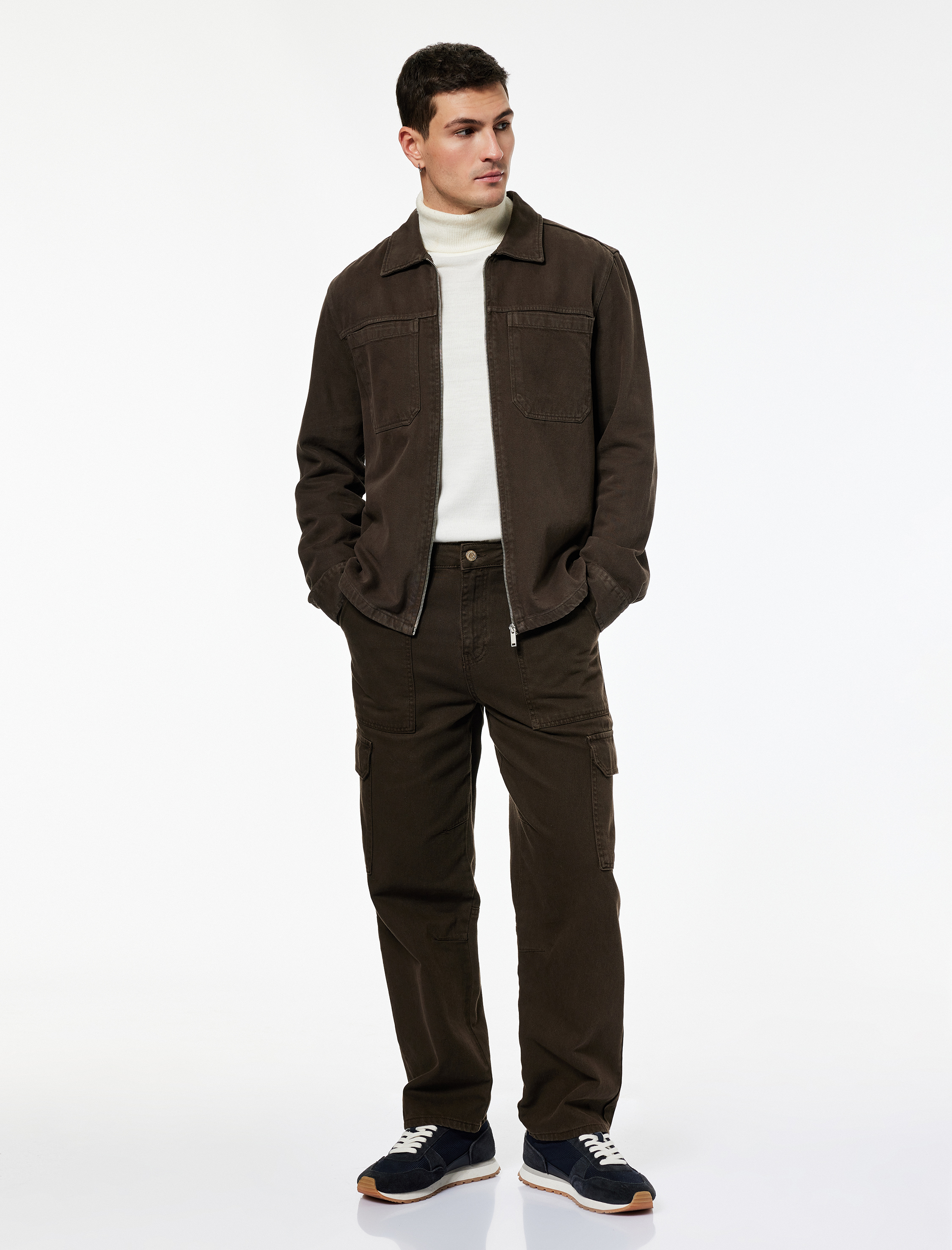   Regular Fit Klasik Yaka Cepli Pamuklu Fermuarlı Gömlek Ceket